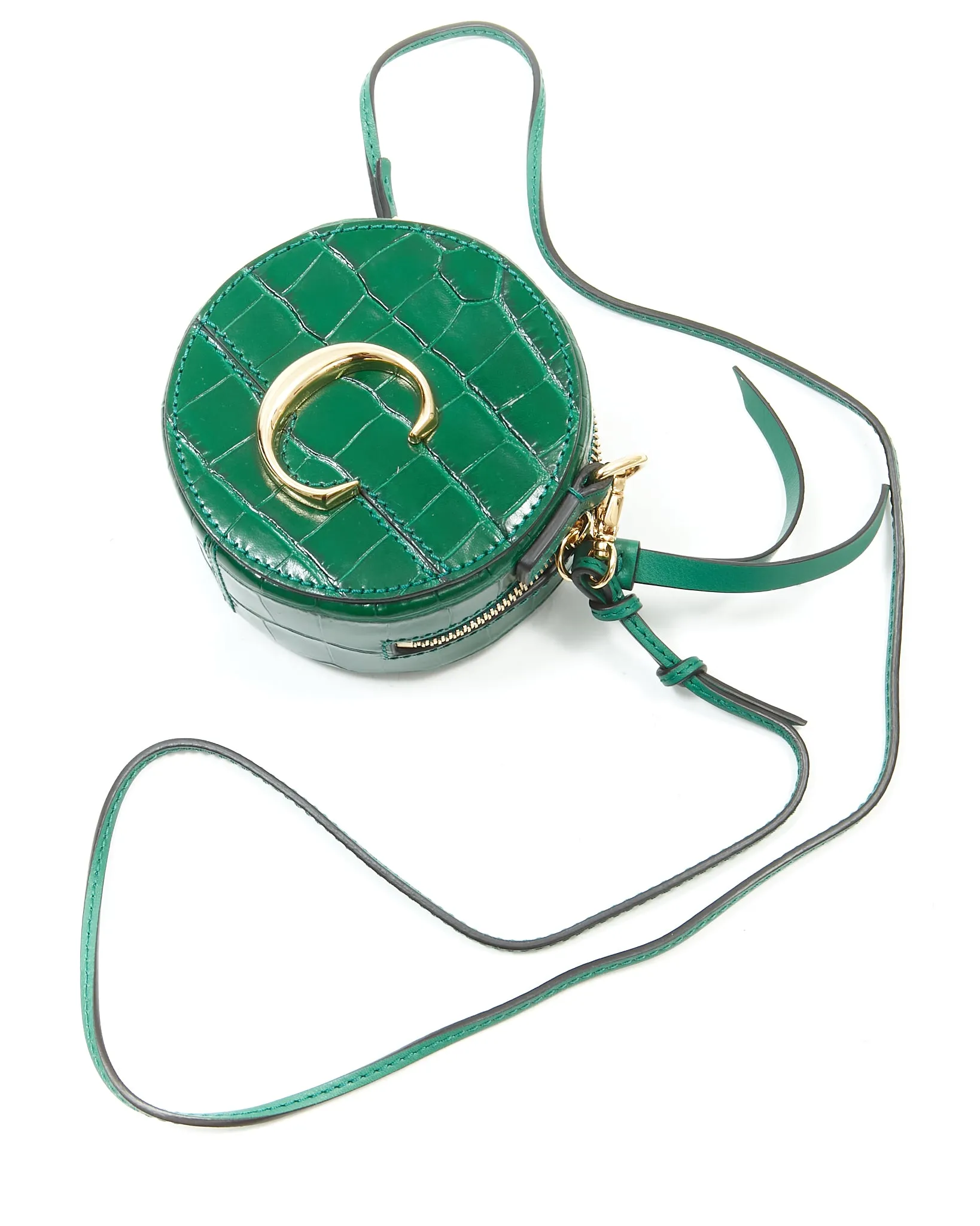 Chloe Green Croc Embossed Round Mini Bag