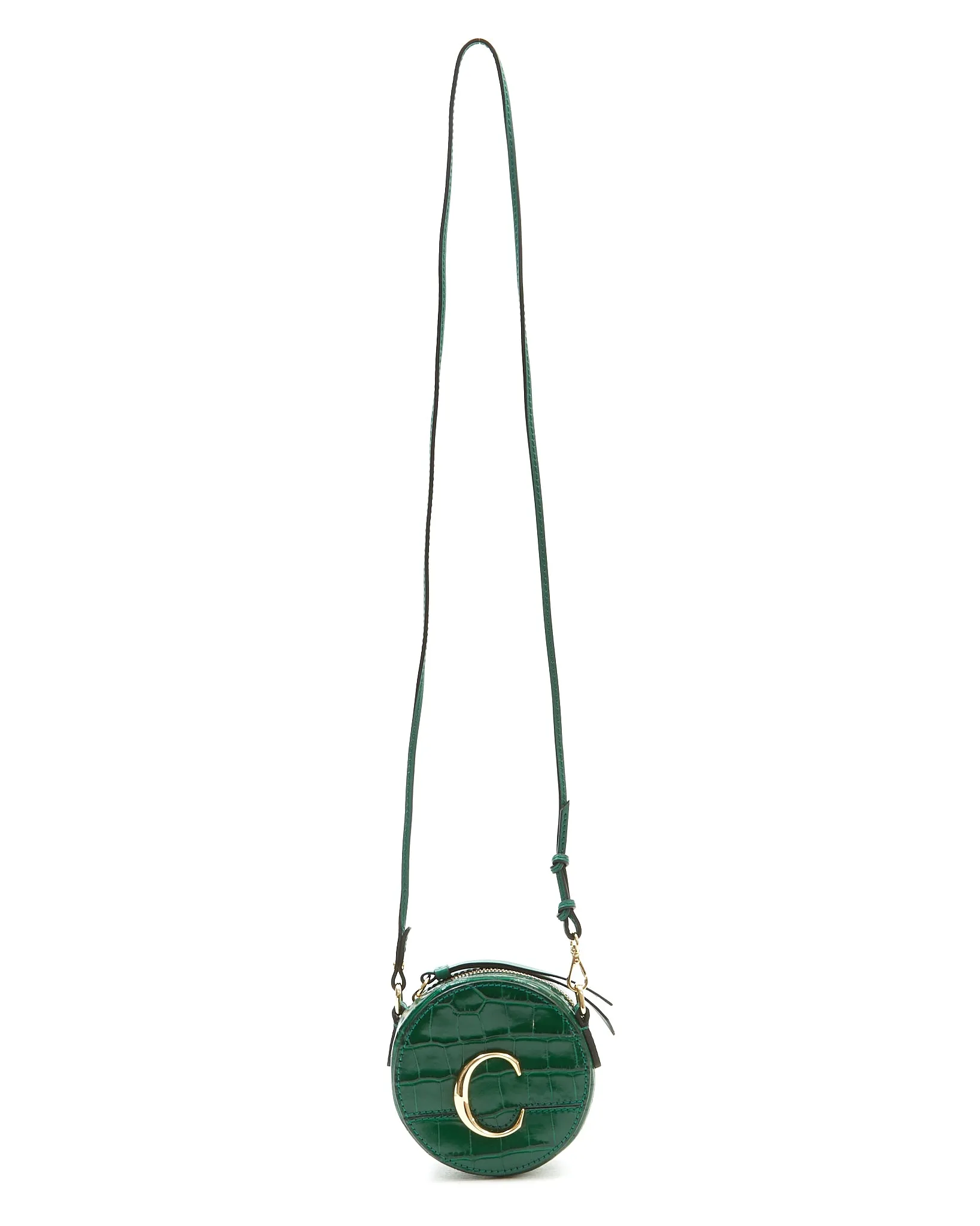 Chloe Green Croc Embossed Round Mini Bag