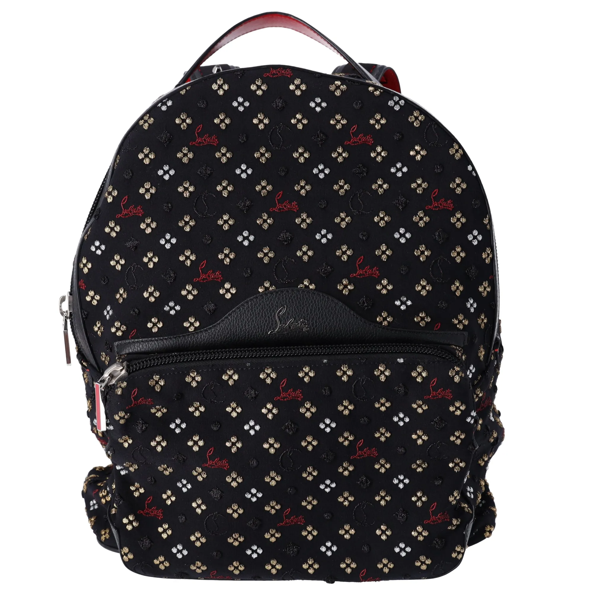 Christian Louboutin Backloubi Backpack Black Jacquard Canvas Embroidered Logo