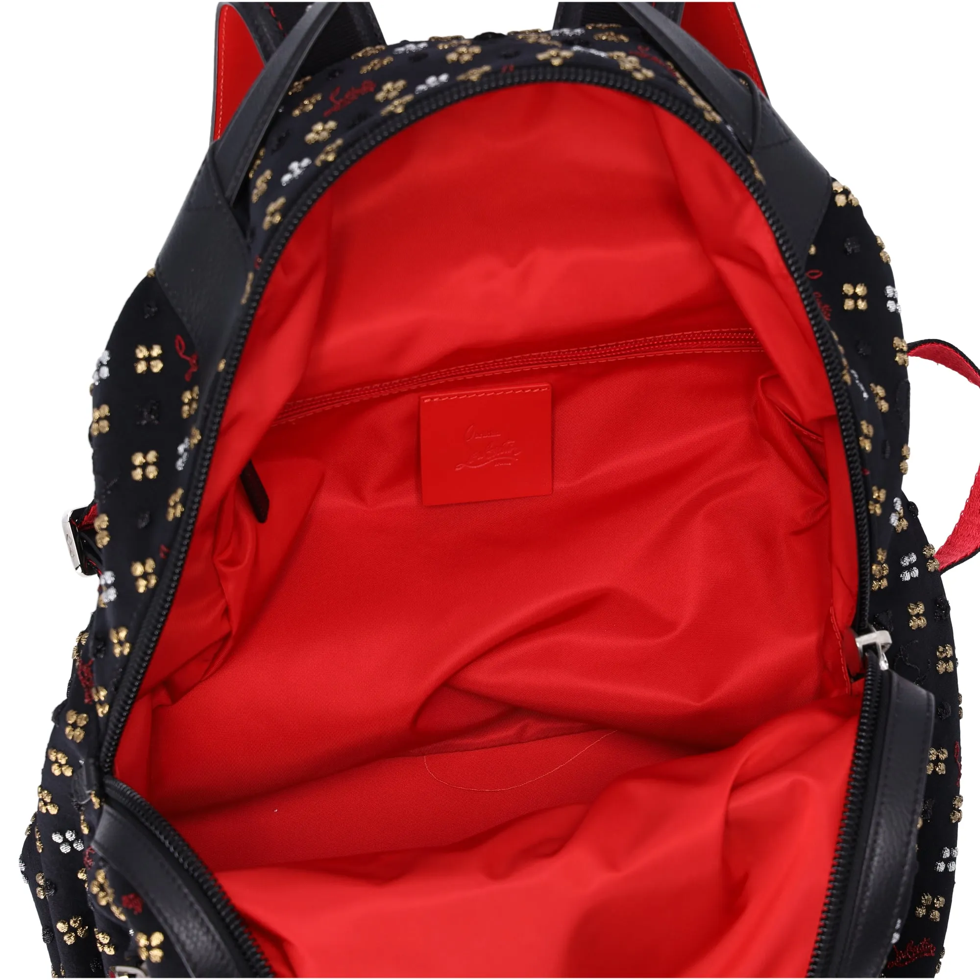 Christian Louboutin Backloubi Backpack Black Jacquard Canvas Embroidered Logo