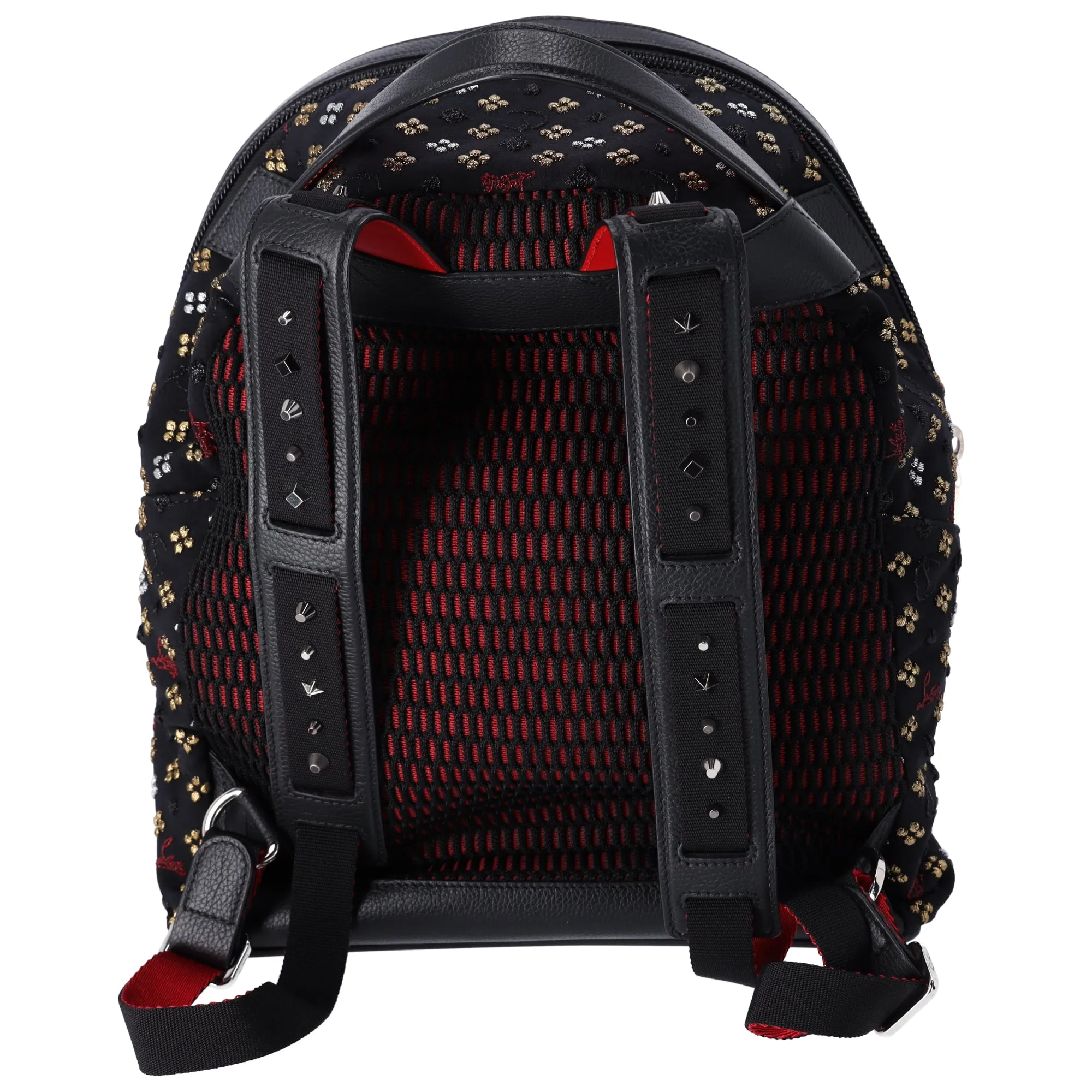 Christian Louboutin Backloubi Backpack Black Jacquard Canvas Embroidered Logo