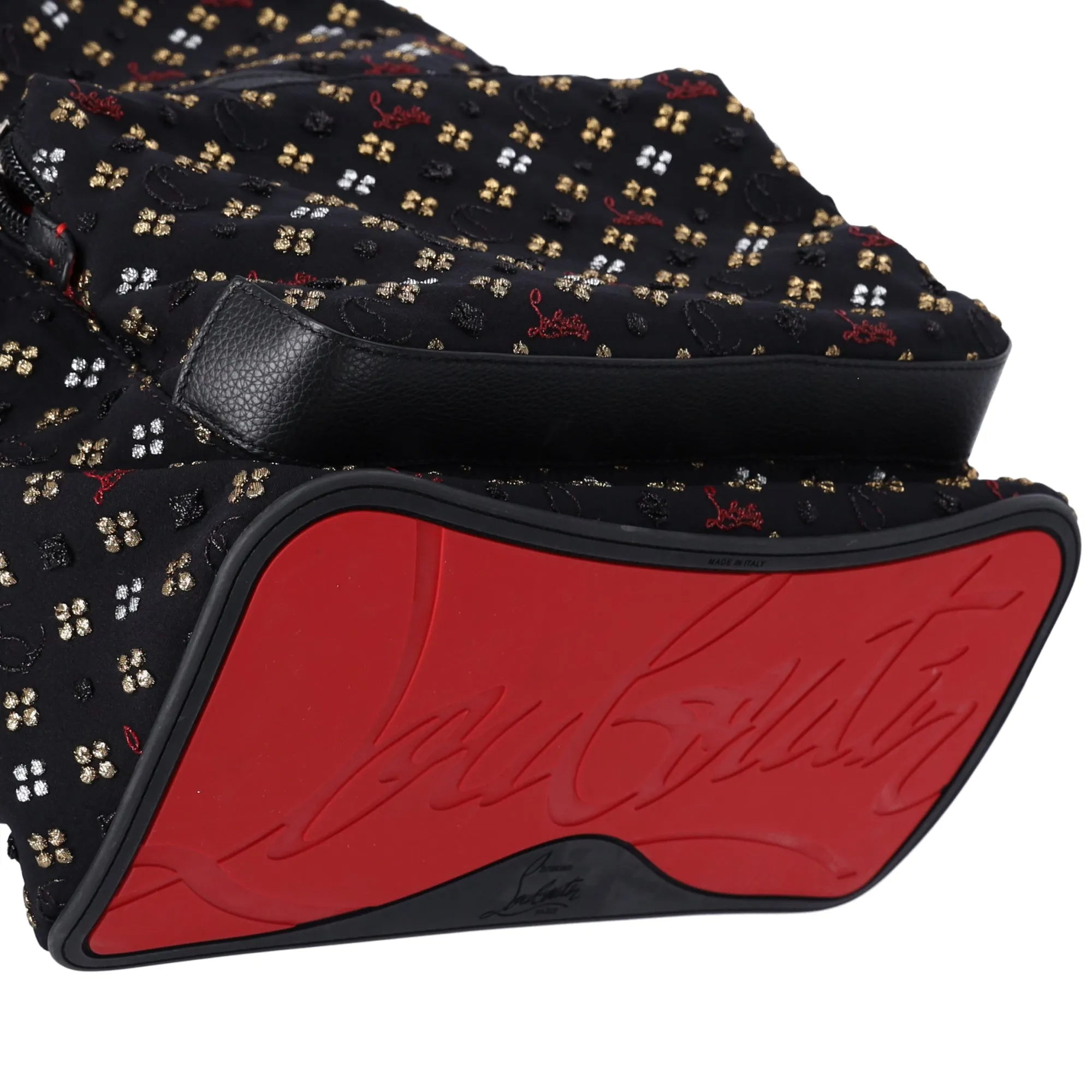 Christian Louboutin Backloubi Backpack Black Jacquard Canvas Embroidered Logo