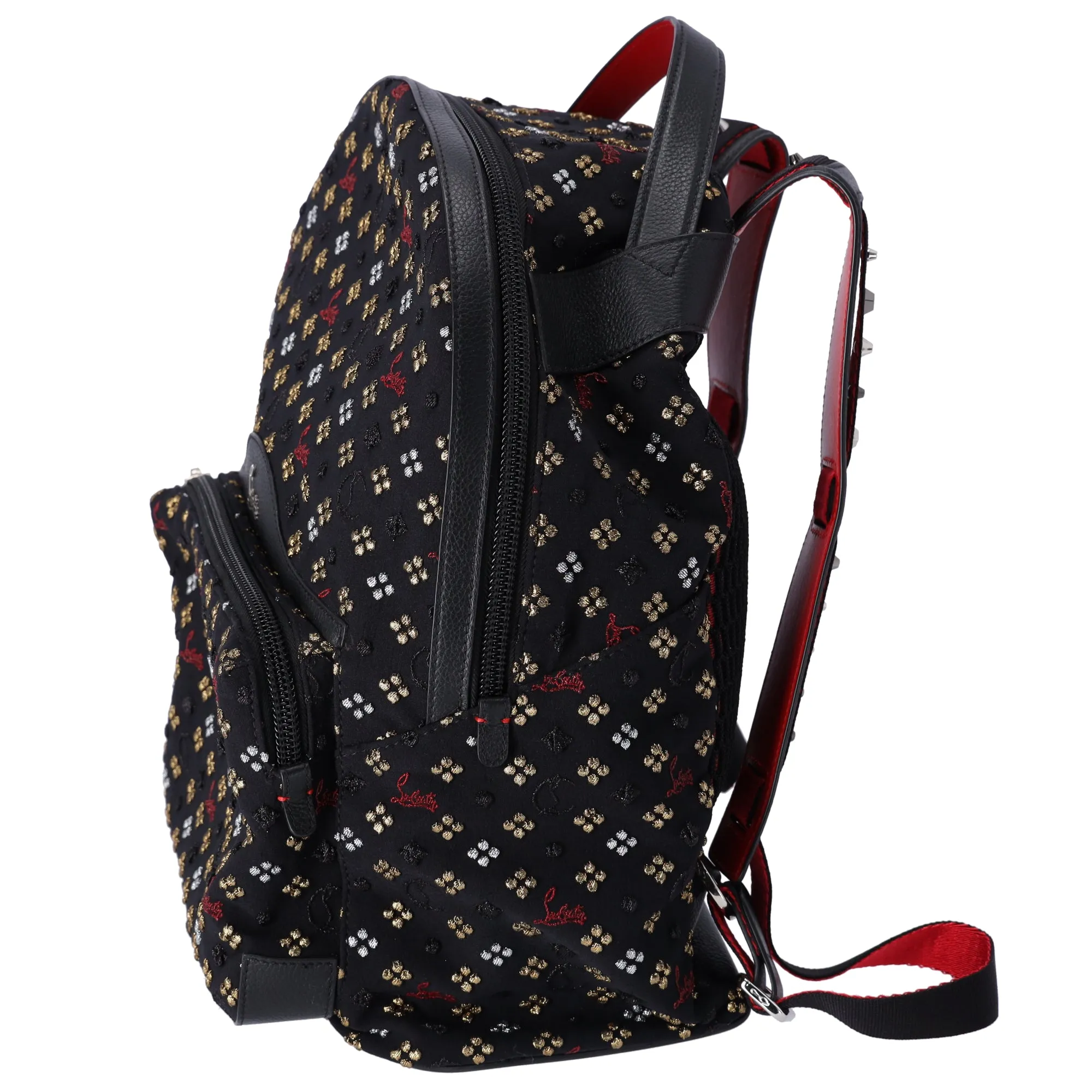 Christian Louboutin Backloubi Backpack Black Jacquard Canvas Embroidered Logo