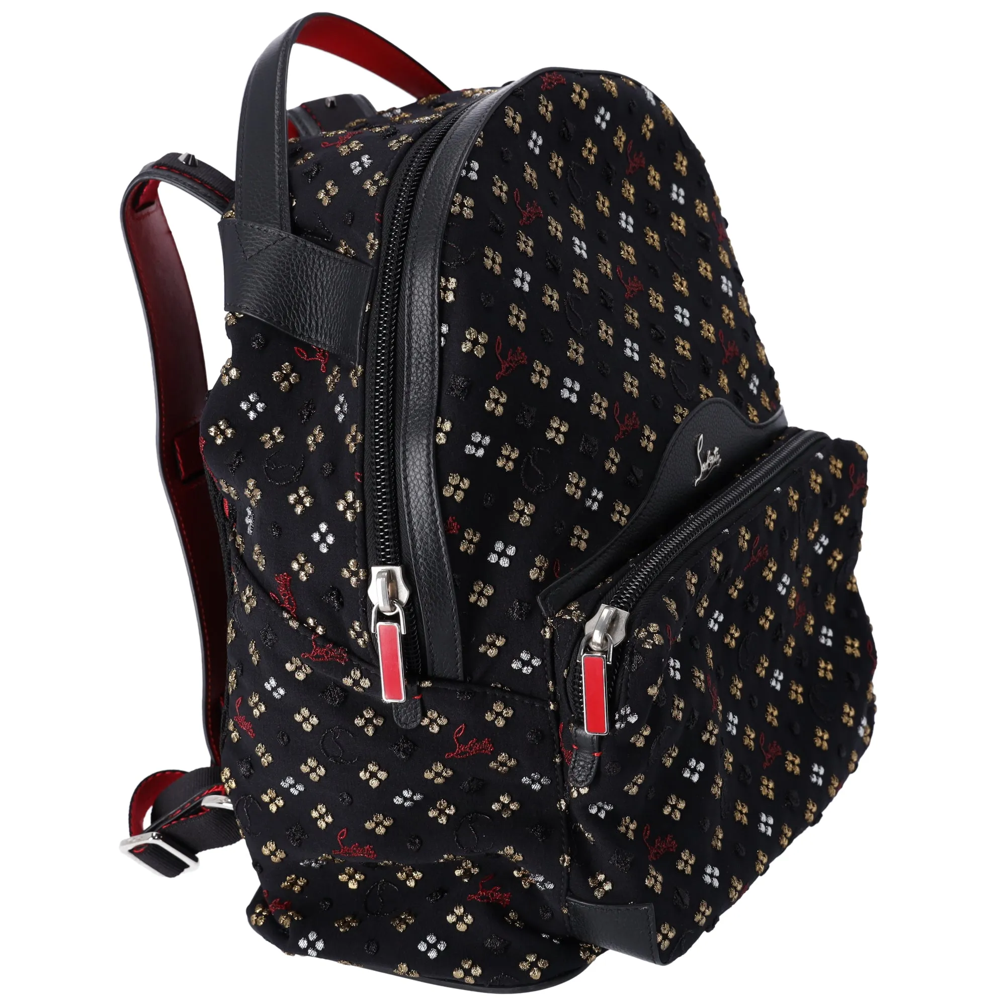 Christian Louboutin Backloubi Backpack Black Jacquard Canvas Embroidered Logo