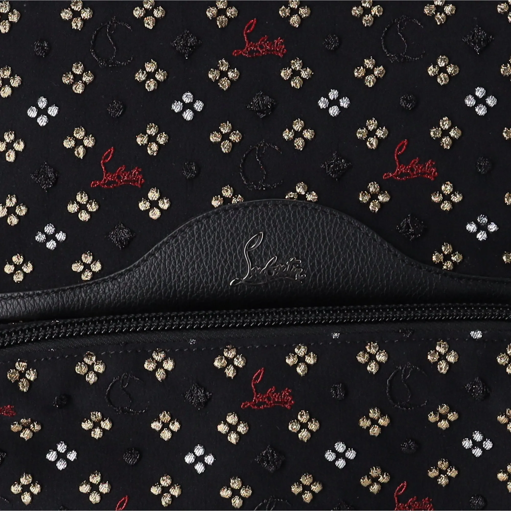 Christian Louboutin Backloubi Backpack Black Jacquard Canvas Embroidered Logo