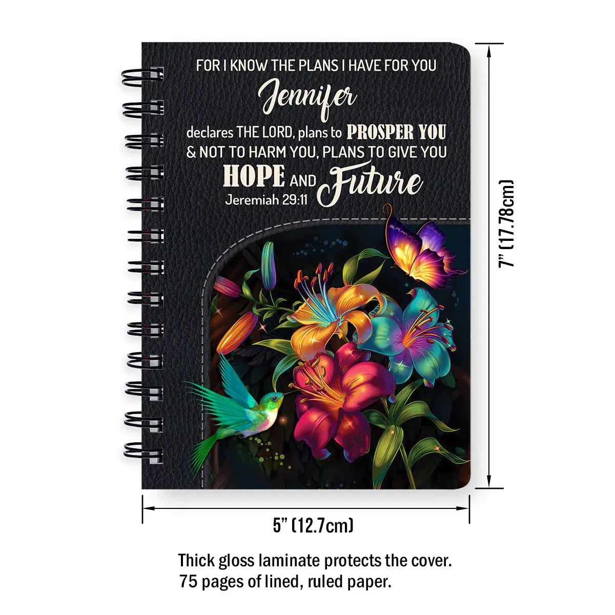 Christianart Spiral Journal, For I Know The Plans I Have For You, Personalized Spiral Journal, Jesus Spiral Journal.
