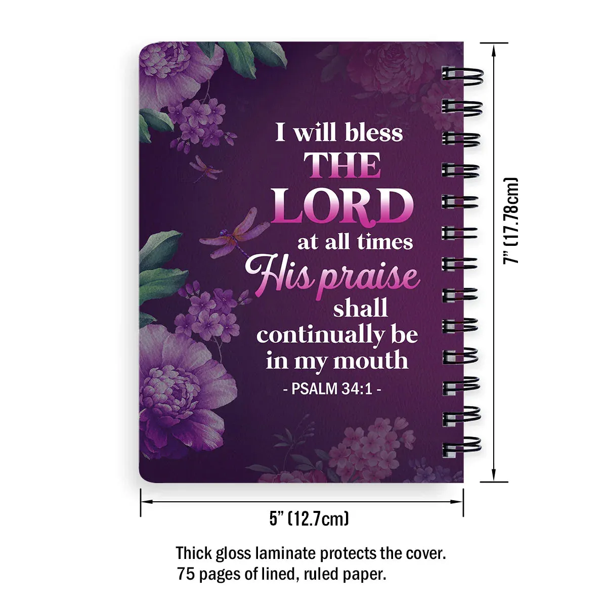 Christianart Spiral Journal, I Will Bless The Lord At All Time, Personalized Spiral Journal, Jesus Spiral Journal.