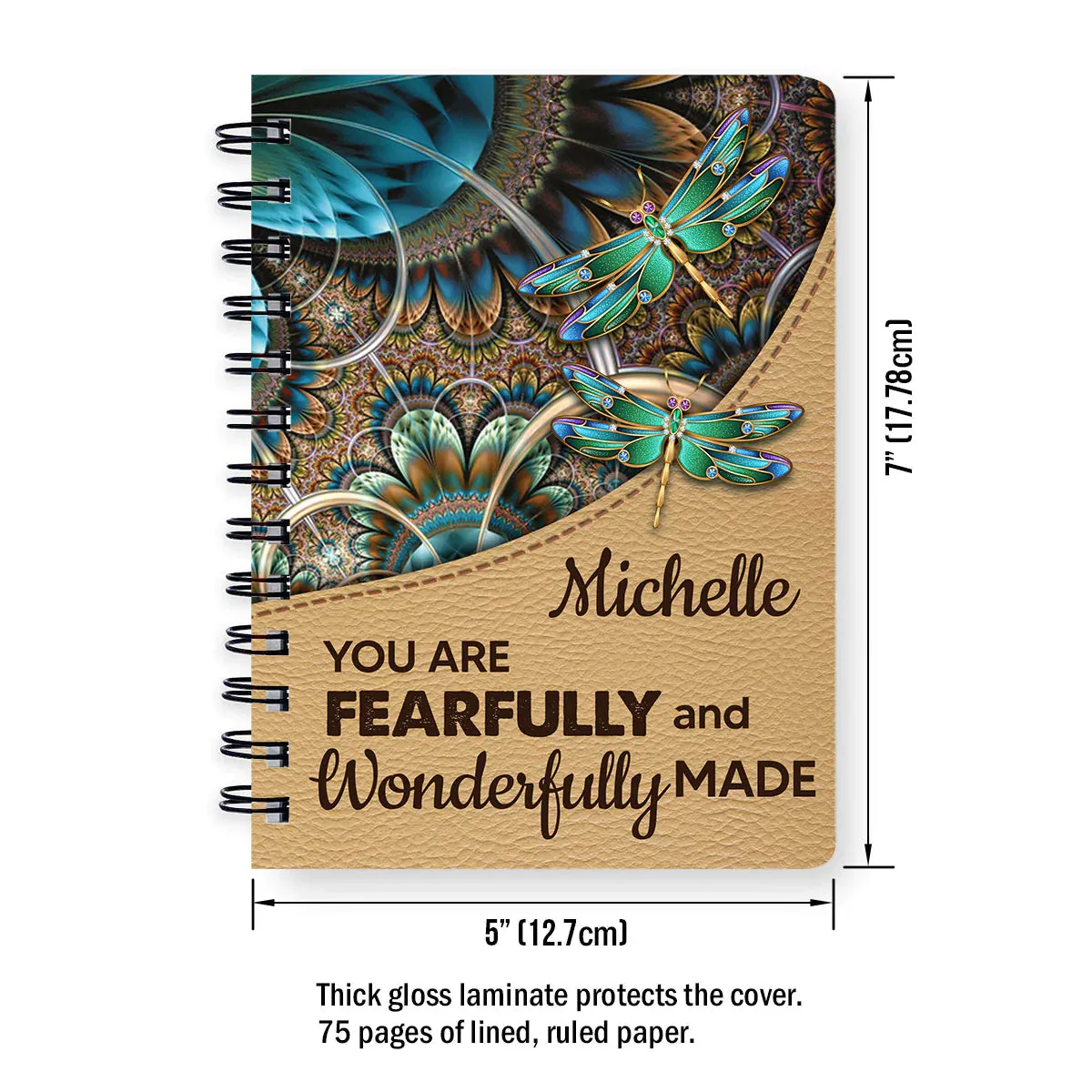 Christianart Spiral Journal, You Are Fearfully And Wonderfully Made, Personalized Spiral Journal, Jesus Spiral Journal.