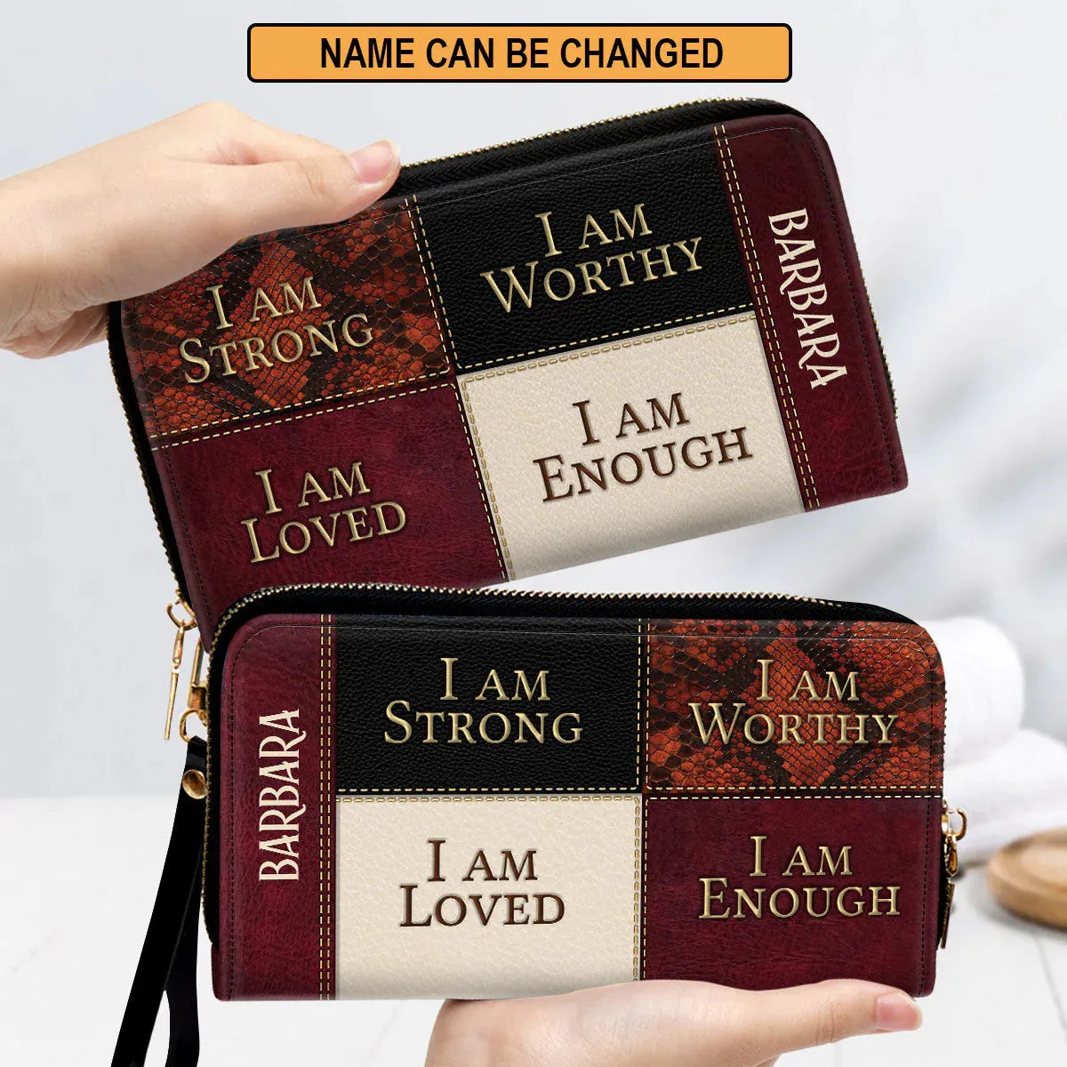 Christianartbag Clutch Purse, I Am Strong, I Am Worthy Clutch Purse For Women, Personalized Name, Christian Gifts For Women, CAB28091223.