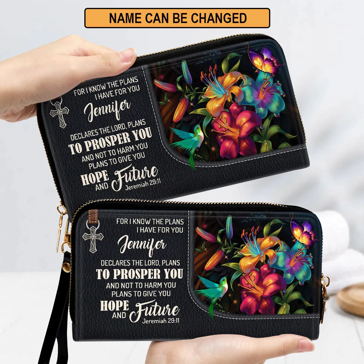 Christianartbag Clutch Purse, The Lord Plans To Prosper You And Not To Harm You Clutch Purse For Women, Personalized Name, Christian Gifts For Women, CAB05091223.