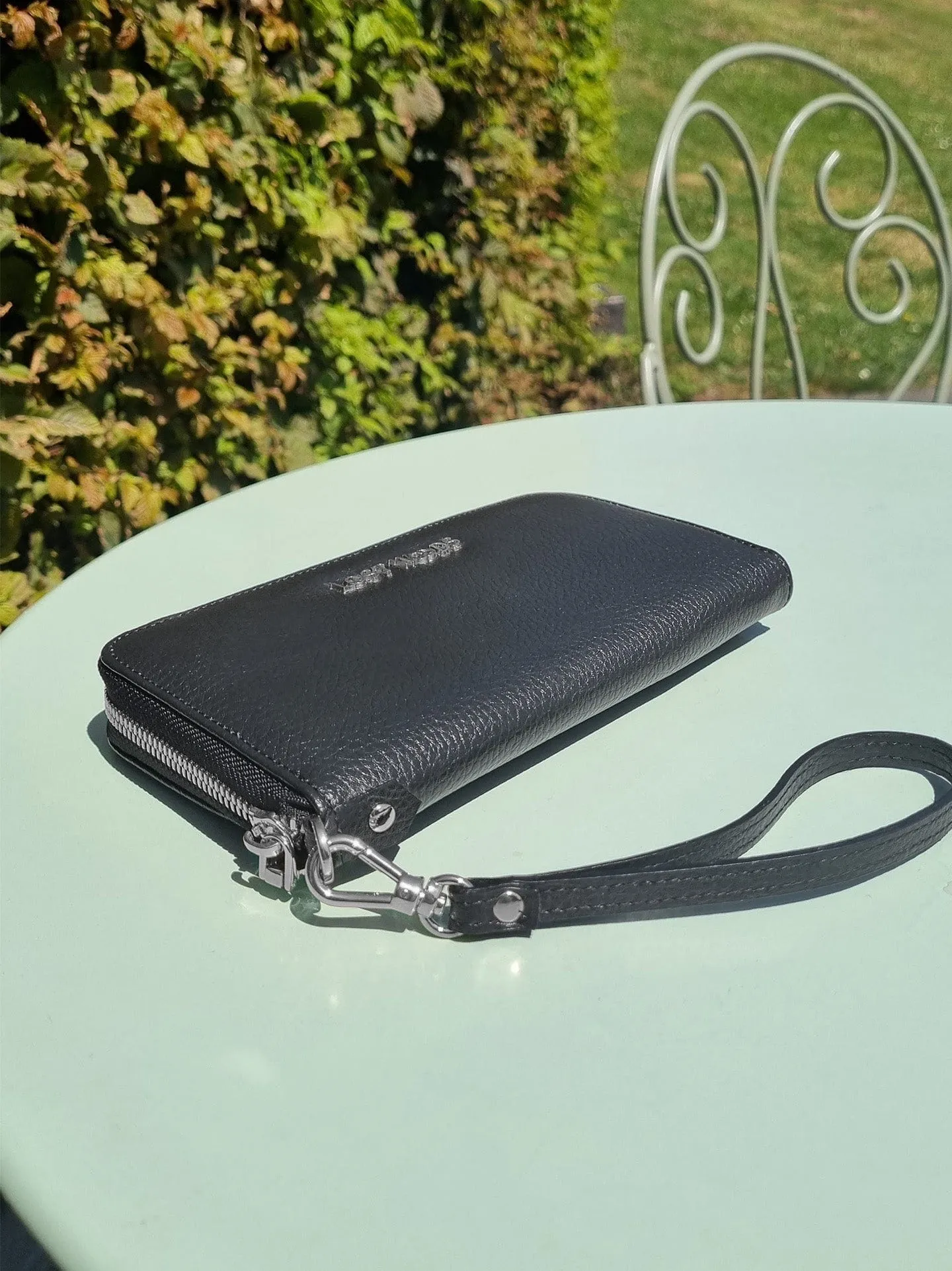 Clementine MIRUM® Leather Vegan Clutch Wallet | Black & Silver