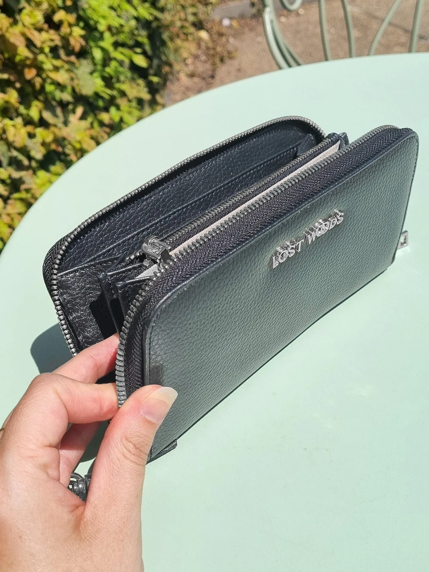 Clementine MIRUM® Leather Vegan Clutch Wallet | Black & Silver