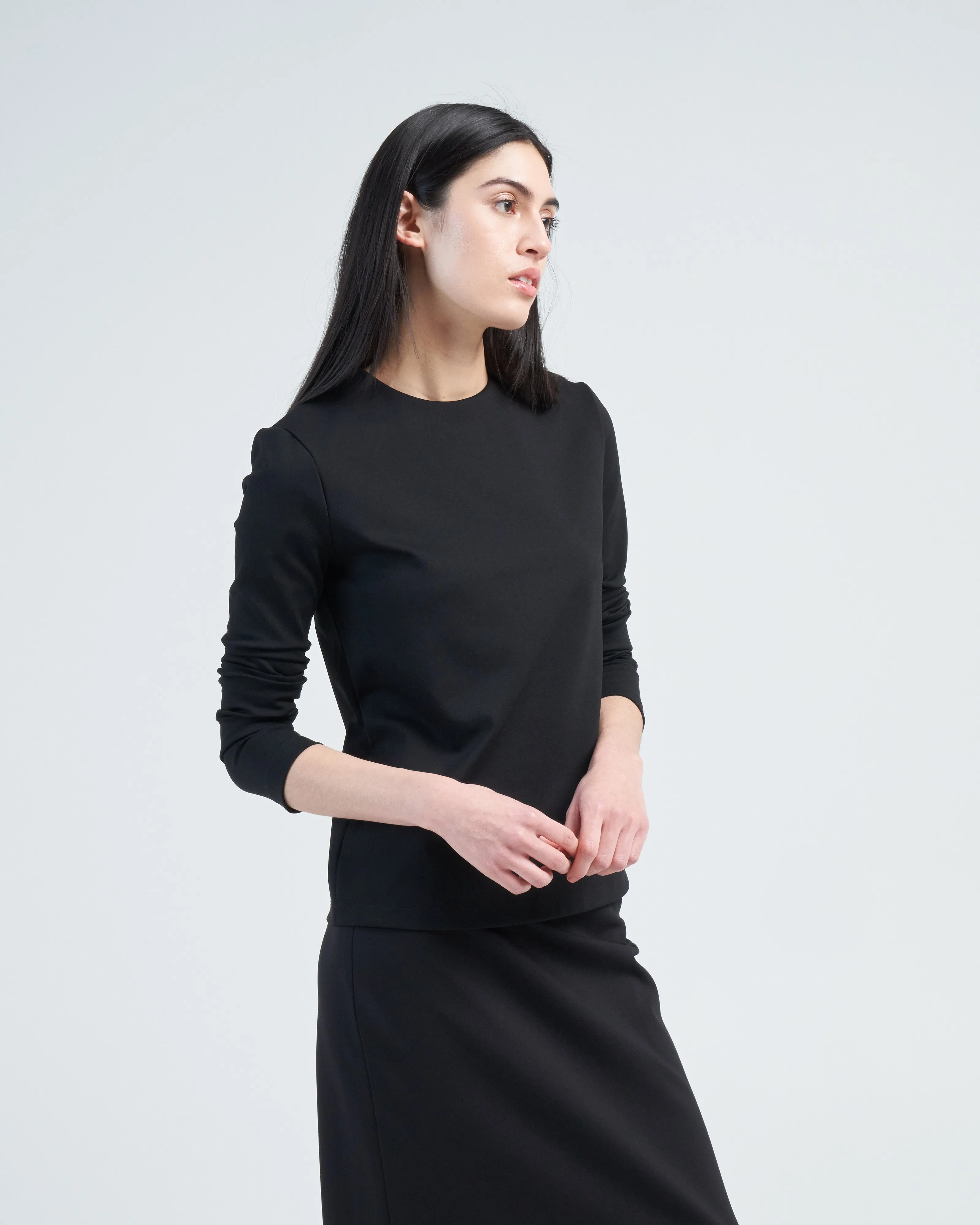 compact ultra stretch knit long sleeve slim top
