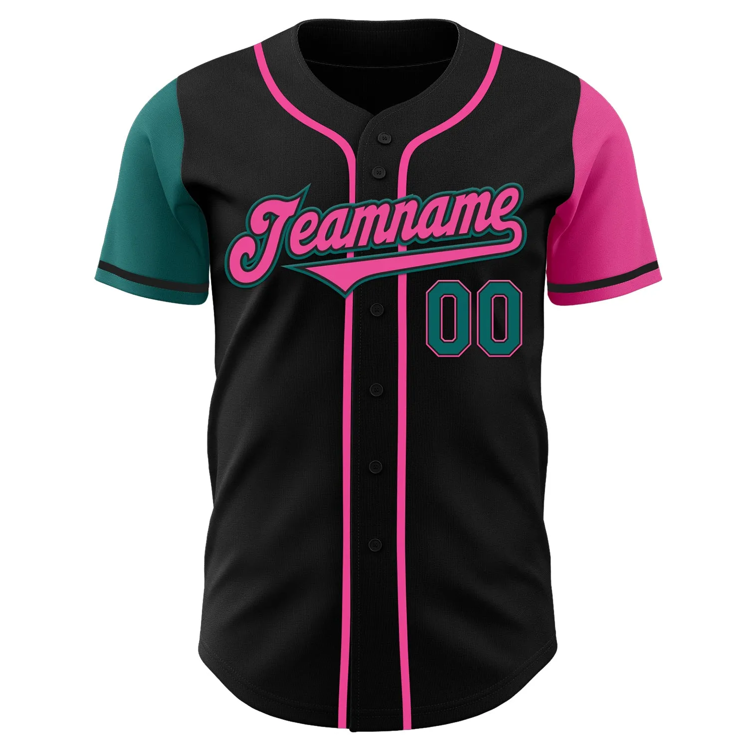 Custom Black Teal-Pink Authentic Two Tone Baseball Jersey