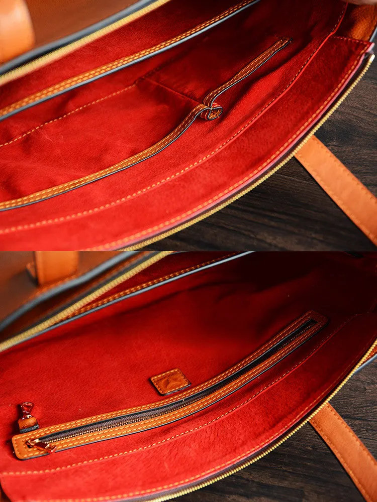 Custom Handmade Italian Vegetable Tanned Leather Tote Bag, Leather Shoulder Bag, Shopper Bag D011