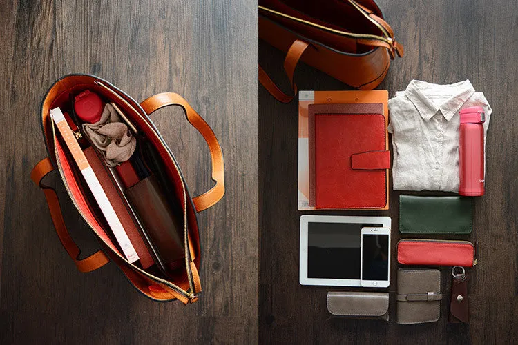 Custom Handmade Italian Vegetable Tanned Leather Tote Bag, Leather Shoulder Bag, Shopper Bag D011