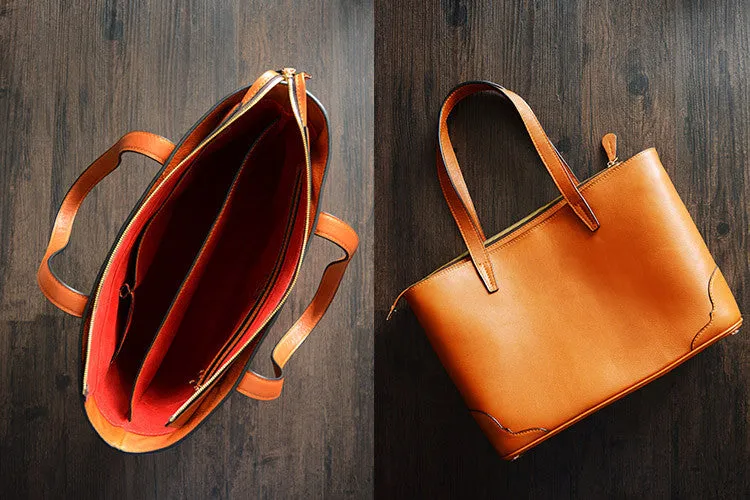 Custom Handmade Italian Vegetable Tanned Leather Tote Bag, Leather Shoulder Bag, Shopper Bag D011