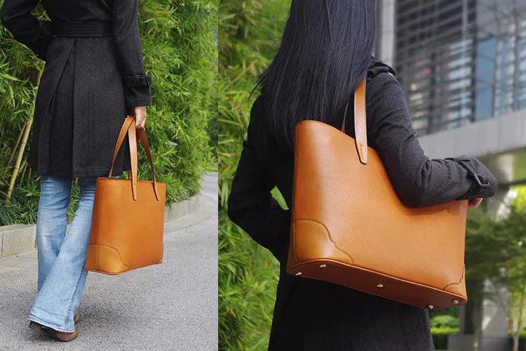 Custom Handmade Italian Vegetable Tanned Leather Tote Bag, Leather Shoulder Bag, Shopper Bag D011