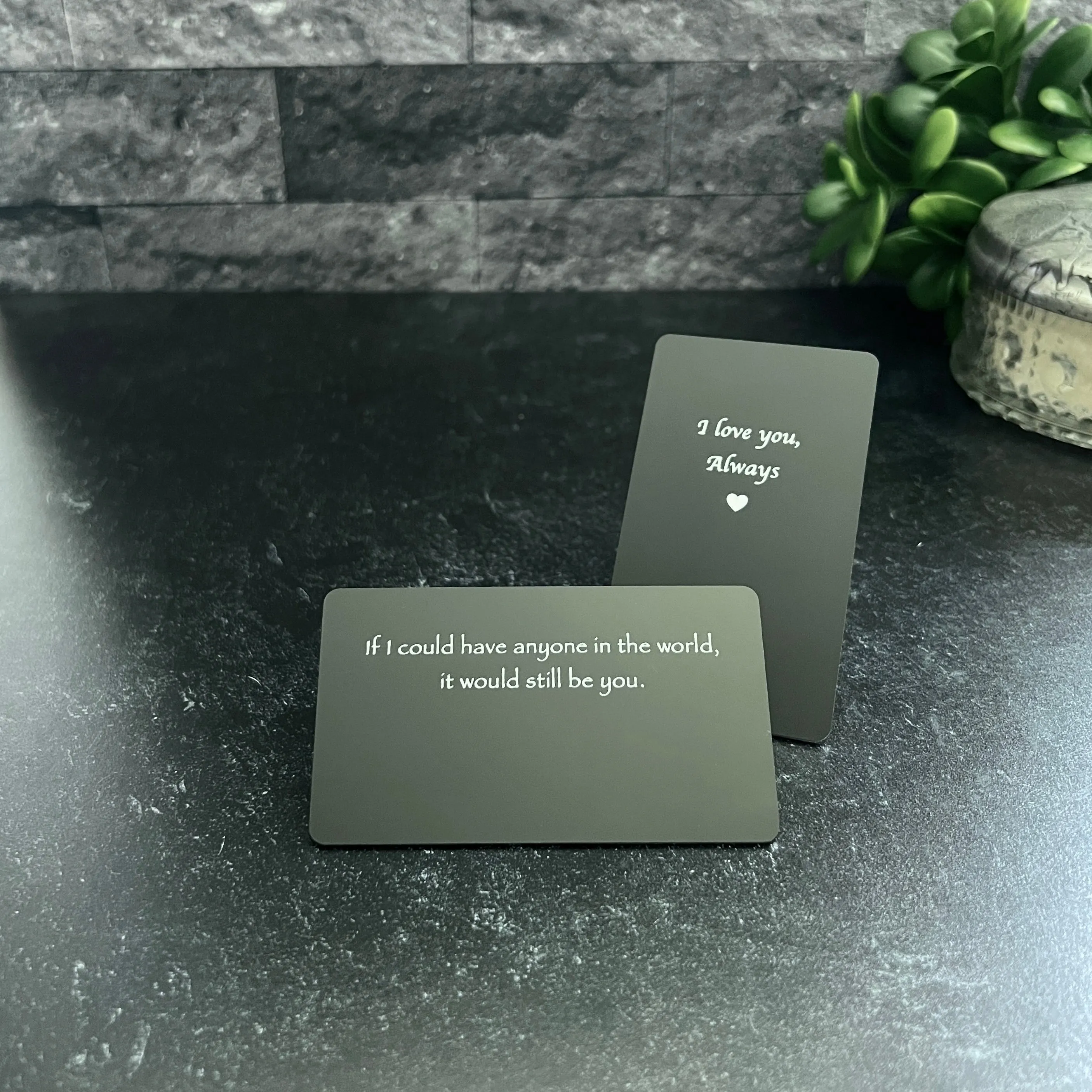 Custom Metal Photo Wallet Card – Personalized with Photo and Text, Includes Gift Pouch