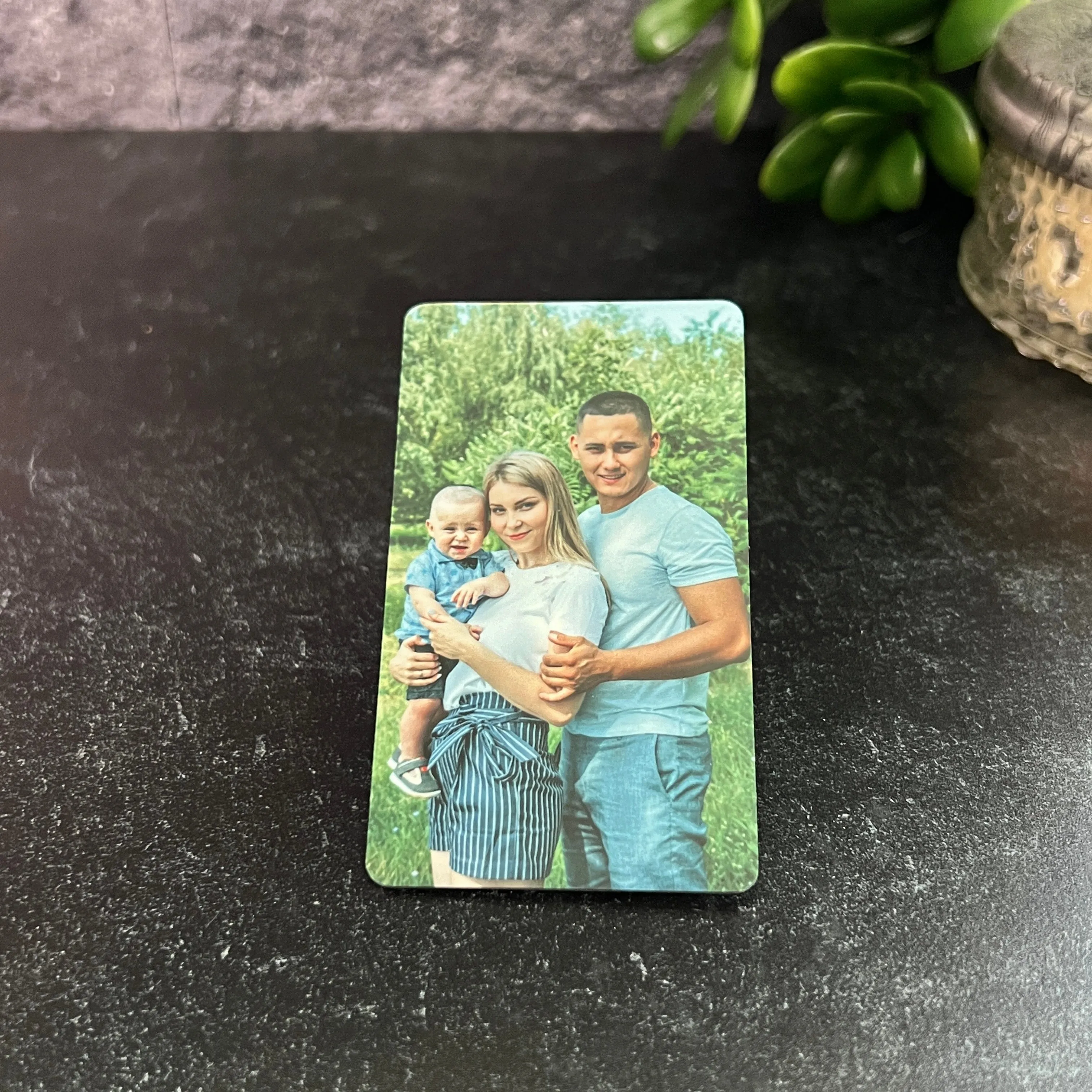 Custom Metal Photo Wallet Card – Personalized with Photo and Text, Includes Gift Pouch