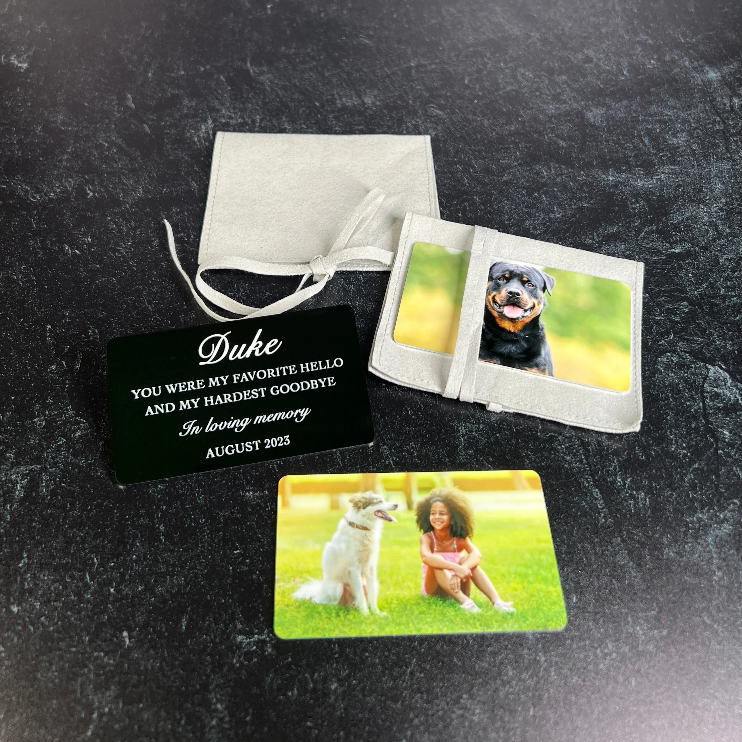 Custom Metal Photo Wallet Card – Personalized with Photo and Text, Includes Gift Pouch