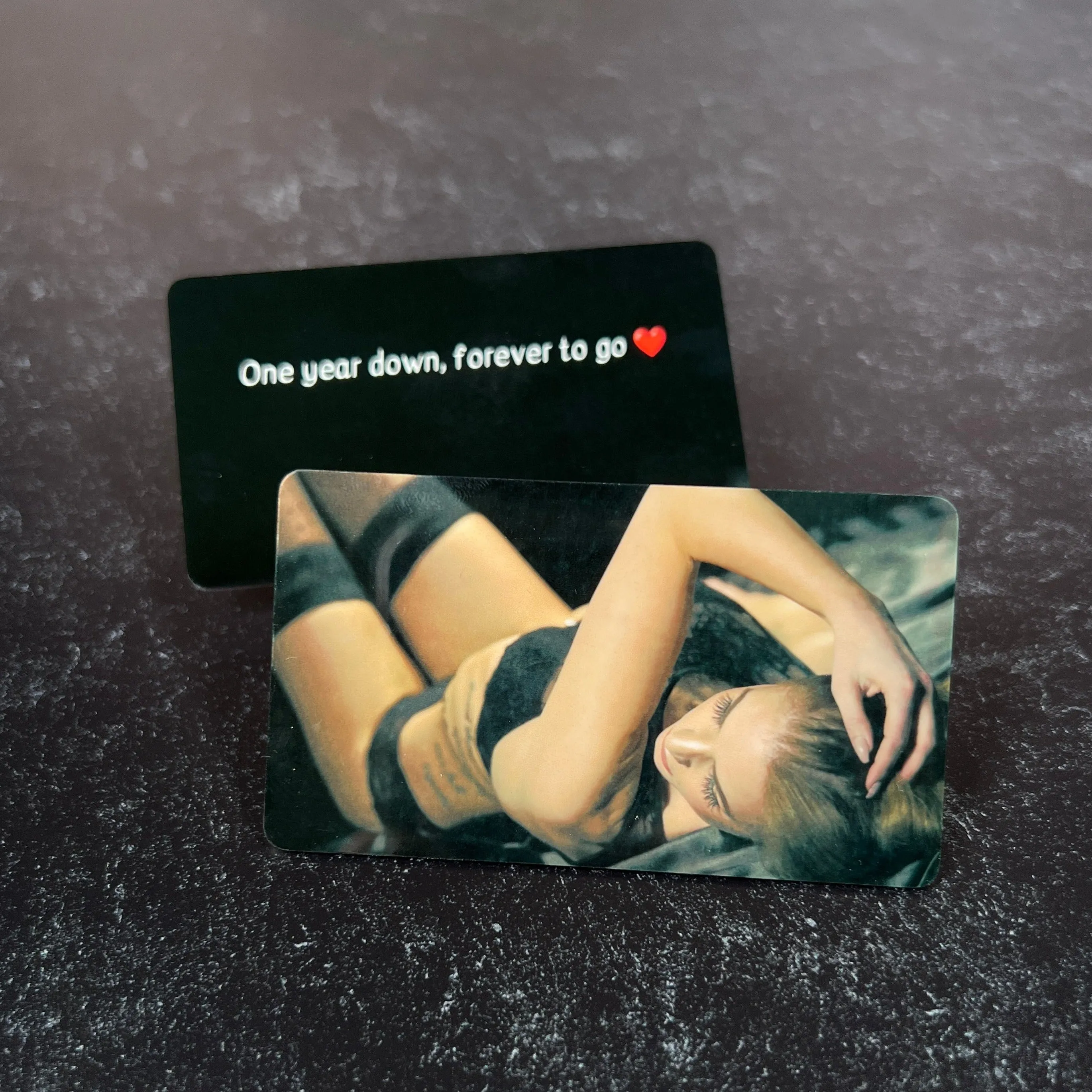 Custom Metal Photo Wallet Card – Personalized with Photo and Text, Includes Gift Pouch