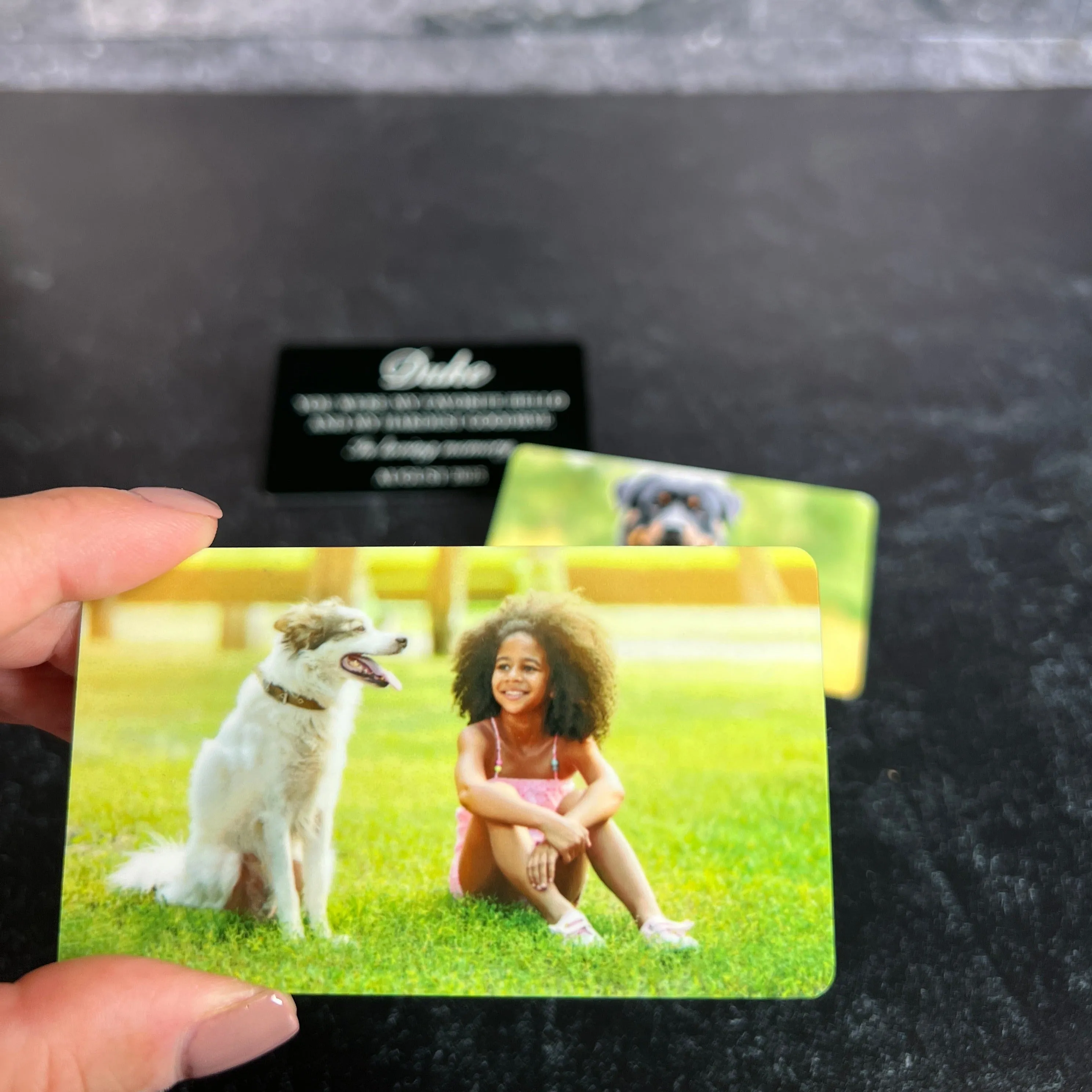 Custom Metal Photo Wallet Card – Personalized with Photo and Text, Includes Gift Pouch