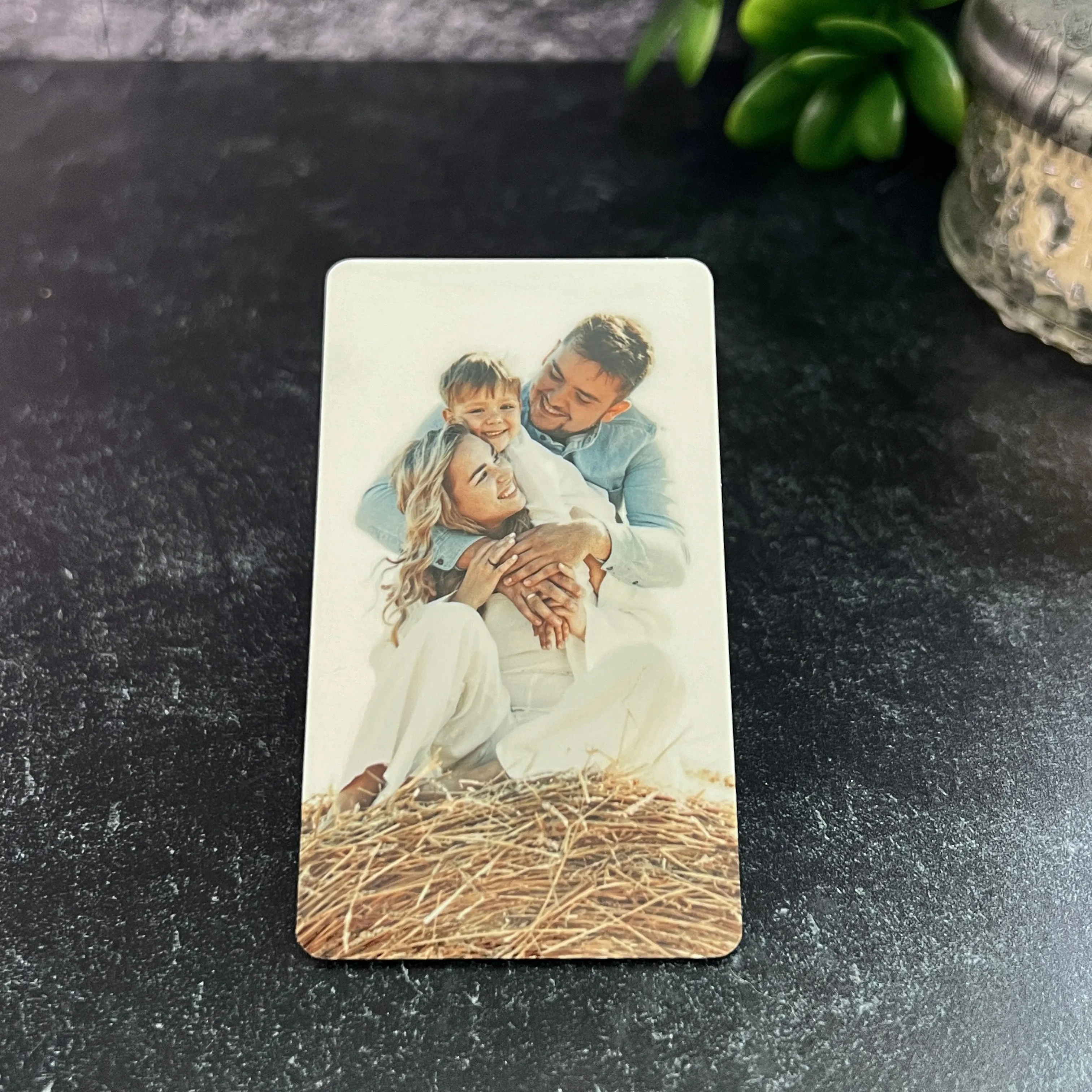Custom Metal Photo Wallet Card – Personalized with Photo and Text, Includes Gift Pouch