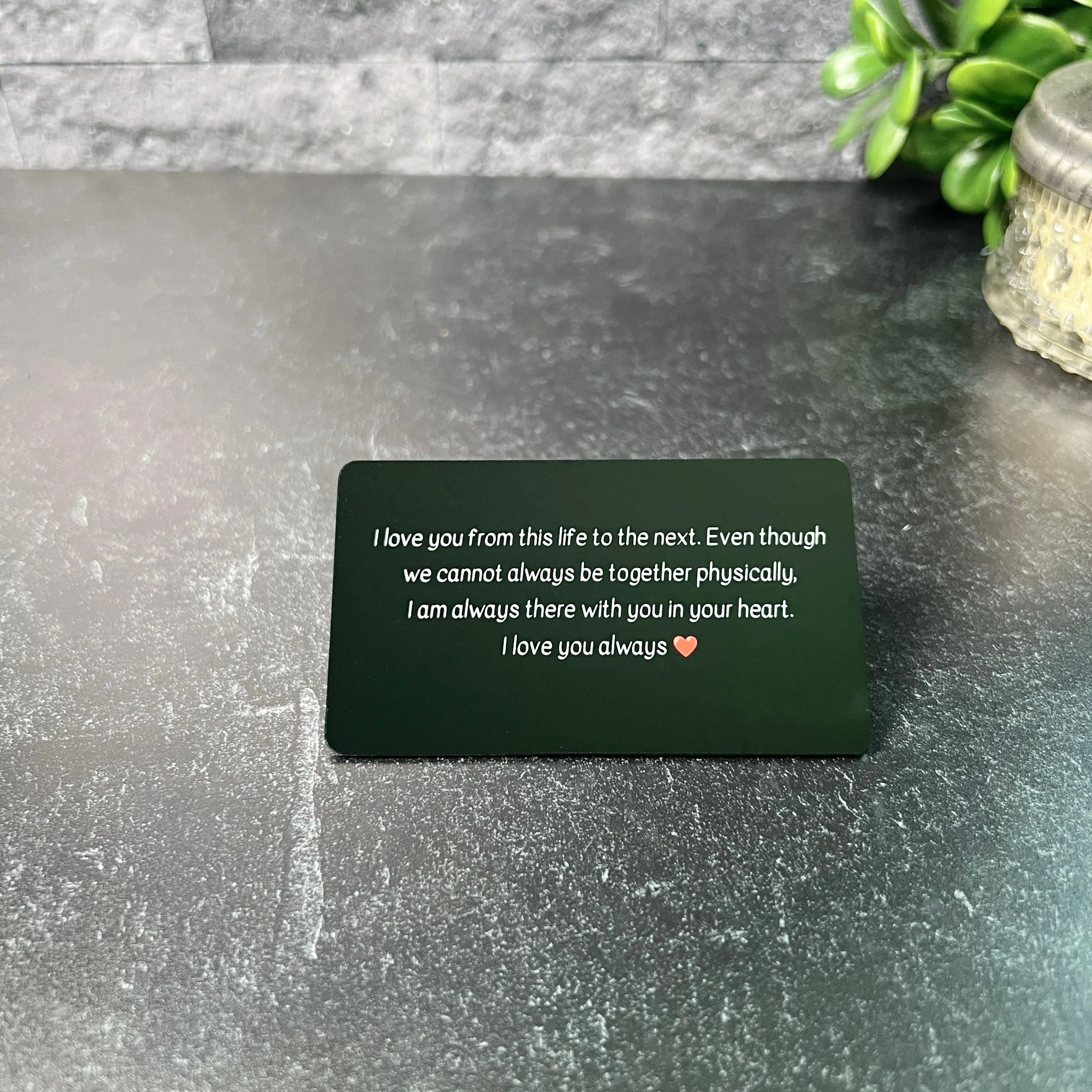 Custom Metal Photo Wallet Card – Personalized with Photo and Text, Includes Gift Pouch