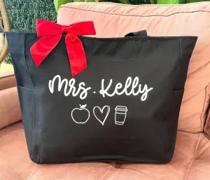 Custom Teacher Apple Heart Coffee Tote Bag