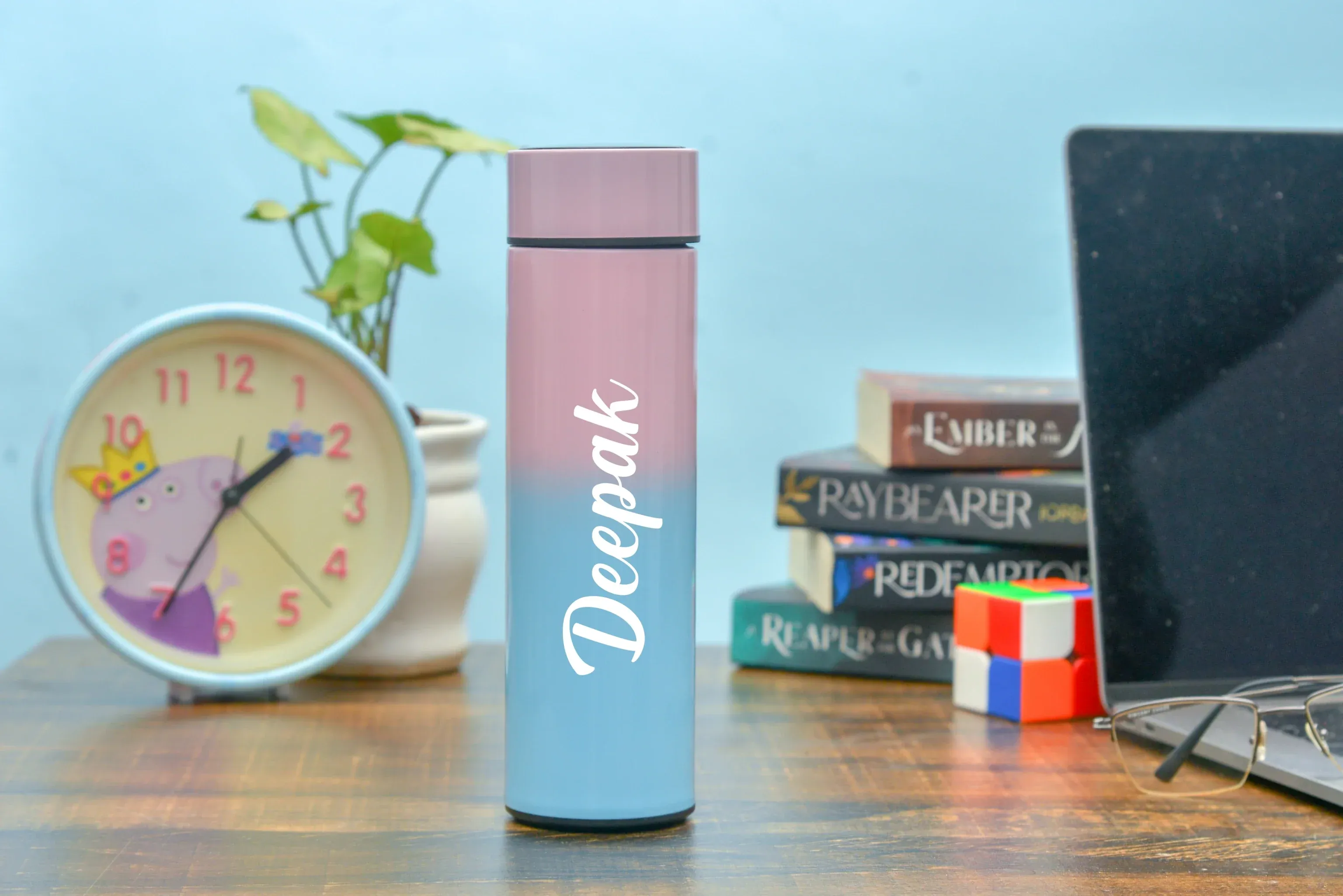 Customized Bottle with Temperature display - Pastel Shade 1 & All in One Men's Combo (3 pcs) - Wine