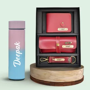 Customized Bottle with Temperature display - Pastel Shade 1 & All in One Men's Combo (3 pcs) - Wine