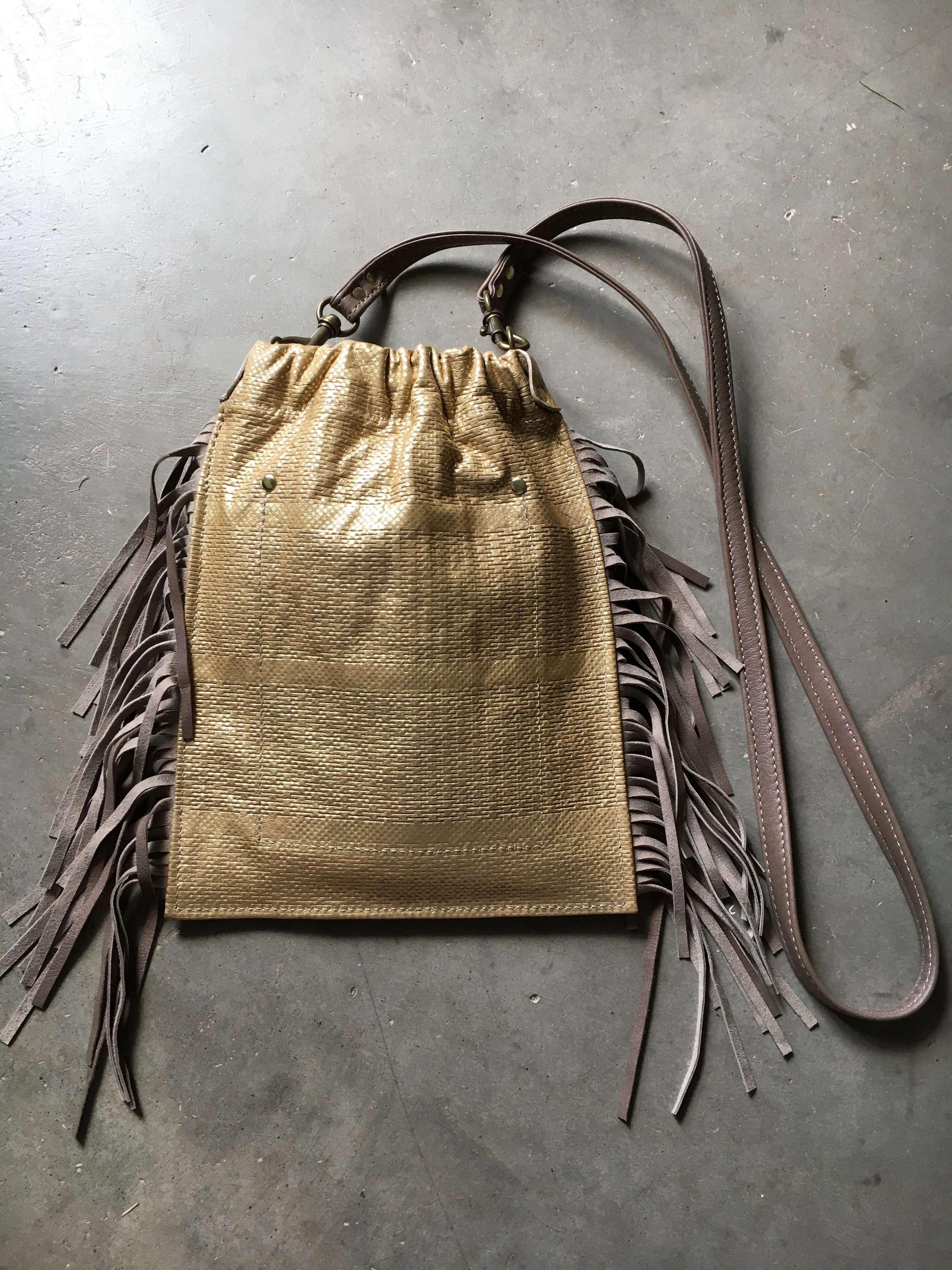 Dandi in Gold Foil with Taupe Fringe