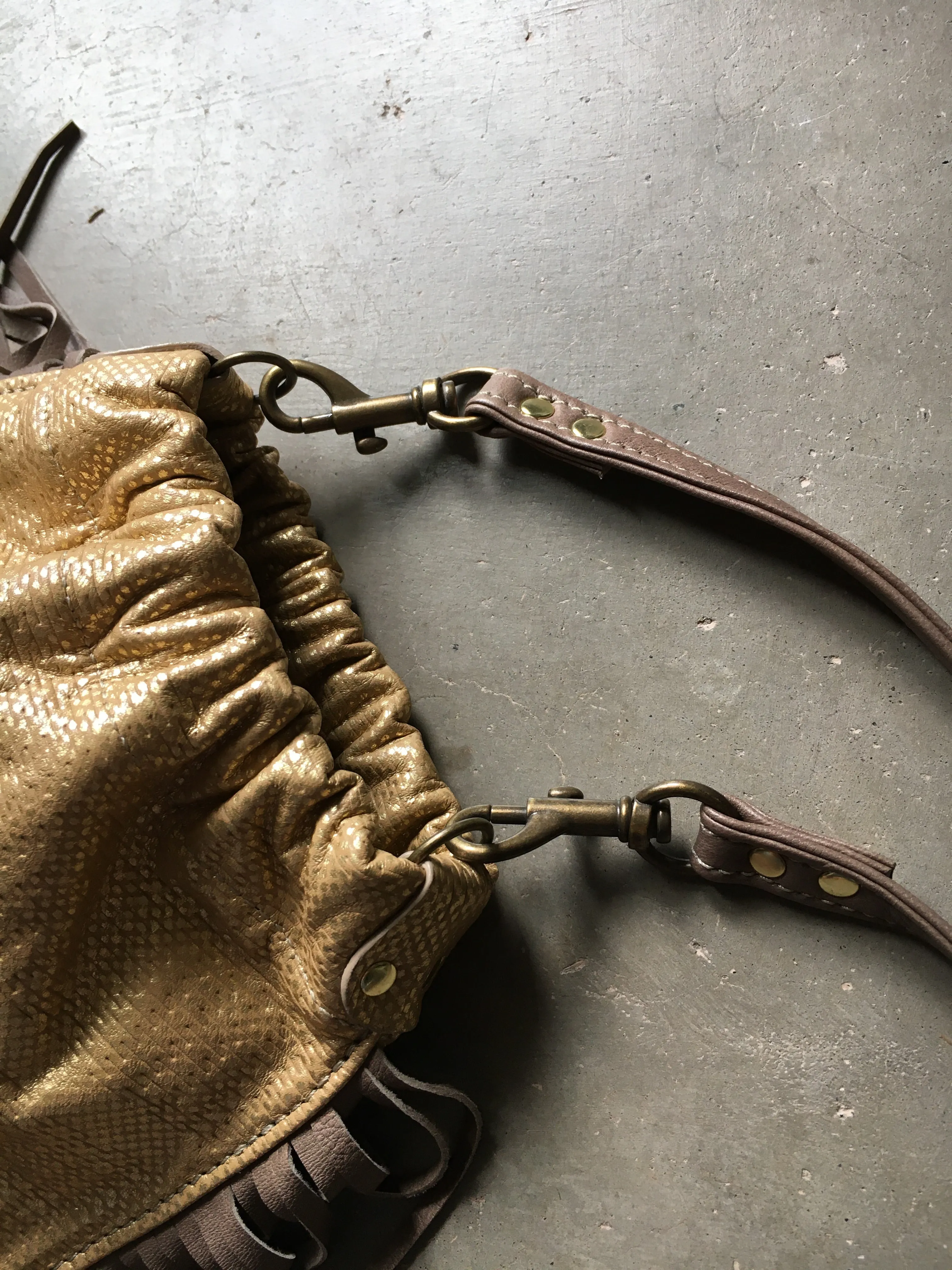 Dandi in Gold Foil with Taupe Fringe