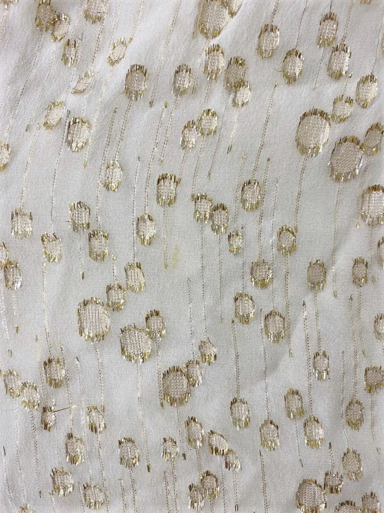 Derek Lam 10 Crosby Blouse Cream/Gold Metallic Fil Coupe Size 2 Tie-Sleeve Top