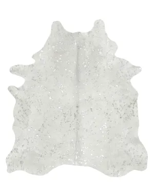 Devore Metallic Silver on White Cowhide Rug