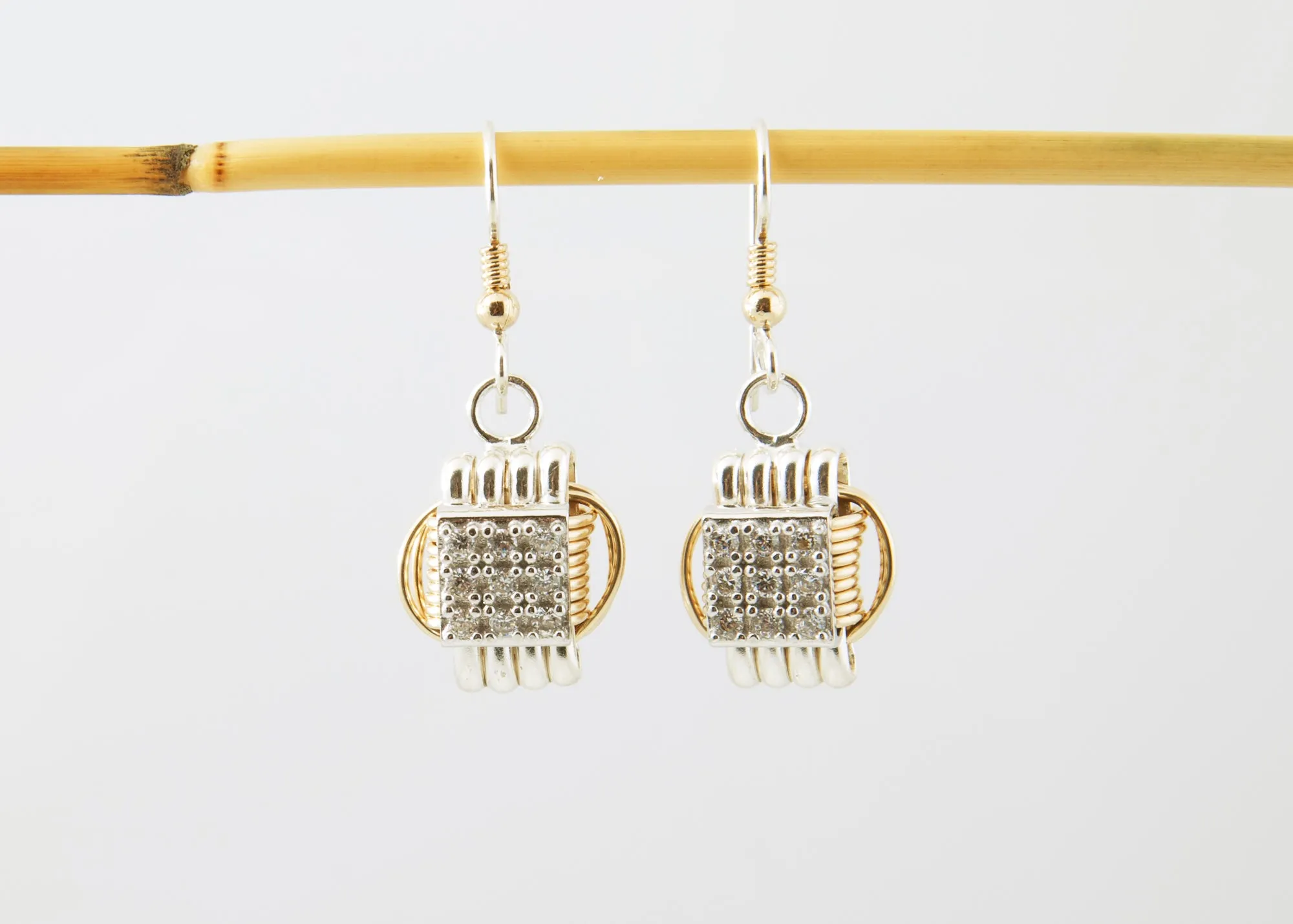 Earrings Two-Tone Dangle with CZ Large