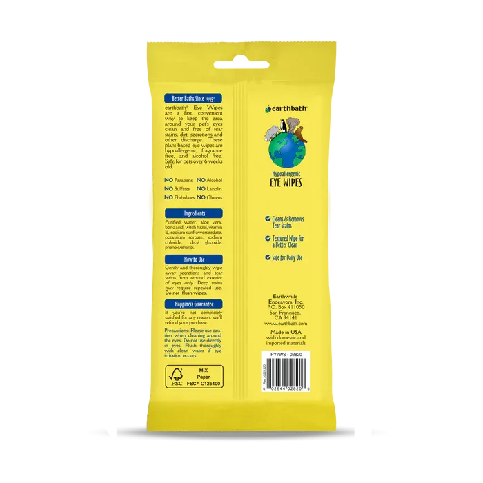 Earthbath Hypo Allergenic Eye Wipes w/ Witch Hazel & Aloe