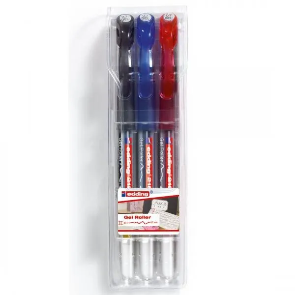 edding 2185 - Set of 3 Gel Ink Pens - Black, Blue & Red