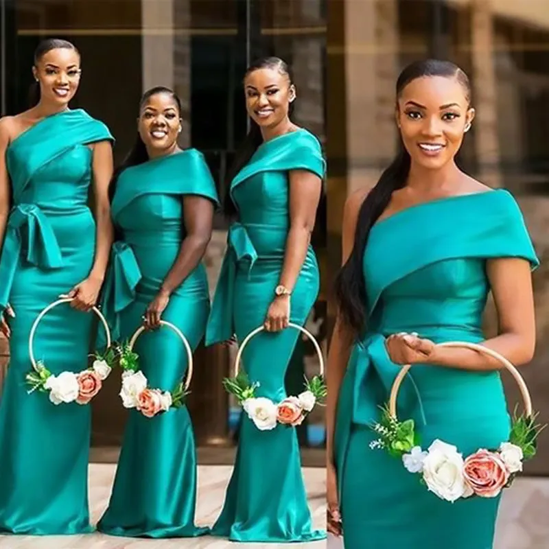 Elegant Green One Shoulder Mermaid Simple Long Cheap Bridesmaid Dresses,BDS0180