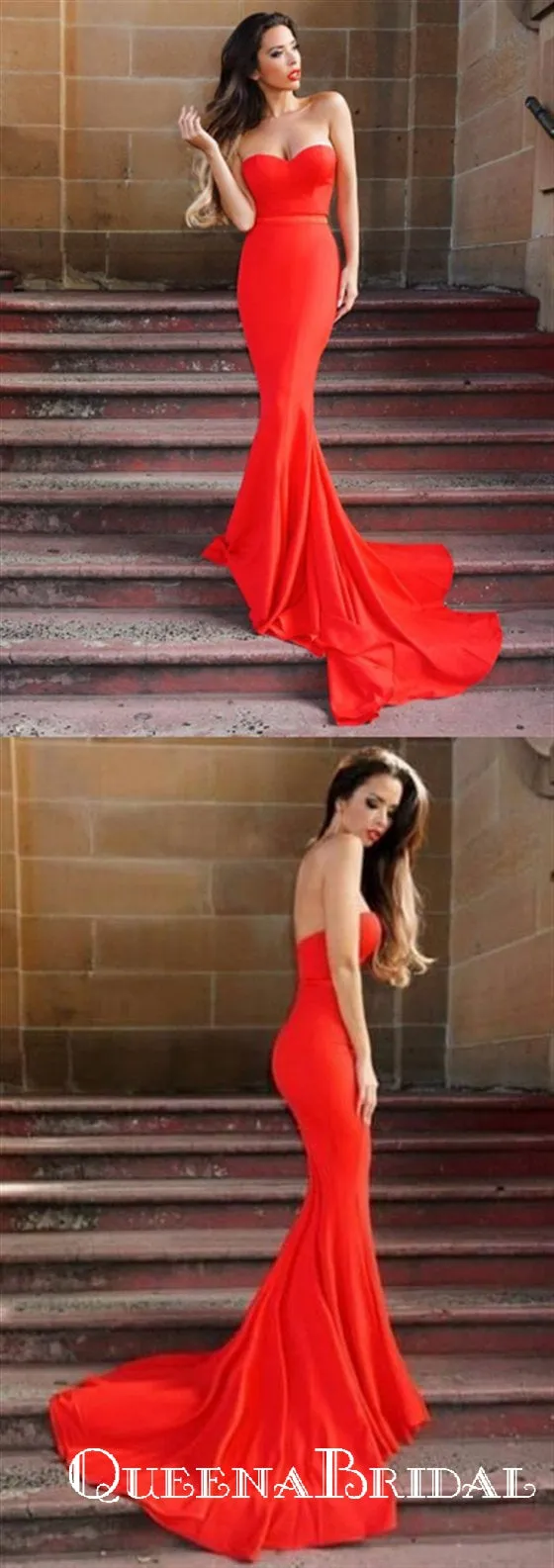 Elegant Red Jersey Sweetheart Long Mermaid Prom Dresses, QB0694