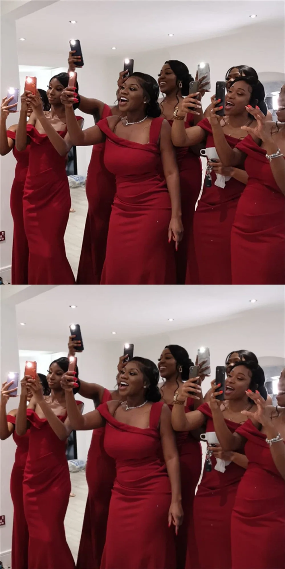 Elegant Red One Shoulder Floor Length Mermaid Bridesmaid Dresses, BDS0197