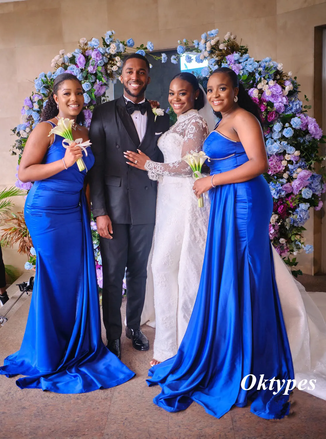 Elegant Royal-Blue Soft Satin One Shoulder Sleeveless Mermaid Floor Length Bridesmaid Dresses, BDS0329