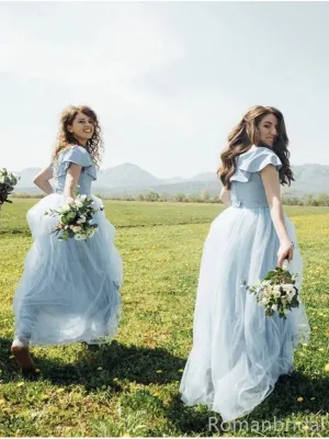 Elegant Ruffle Cap Sleeves A-line Tulle Bridesmaid Dresses, BG290