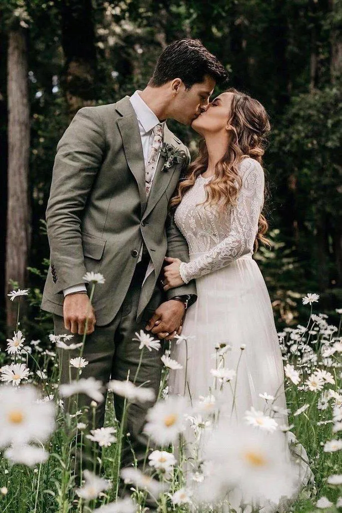 Elegant Scoop Long Sleeve Chiffon with Lace Backless Ivory Long Cheap Wedding Dresses, WDS0021