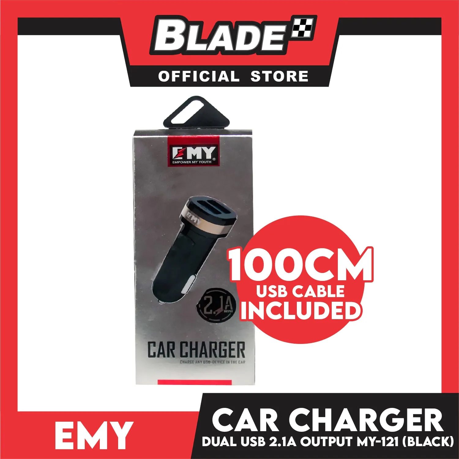 Emy Car Charger 2USB 2.1A Output MY-121 (Black) for Android and iOS