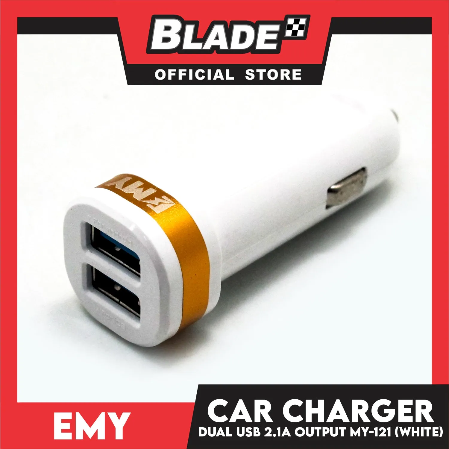 Emy Car Charger 2USB 2.1A Output MY-121 (White) for Android and iOS- Samsung, Huawei, Xiaomi, Oppo and iPhone & iPad Series