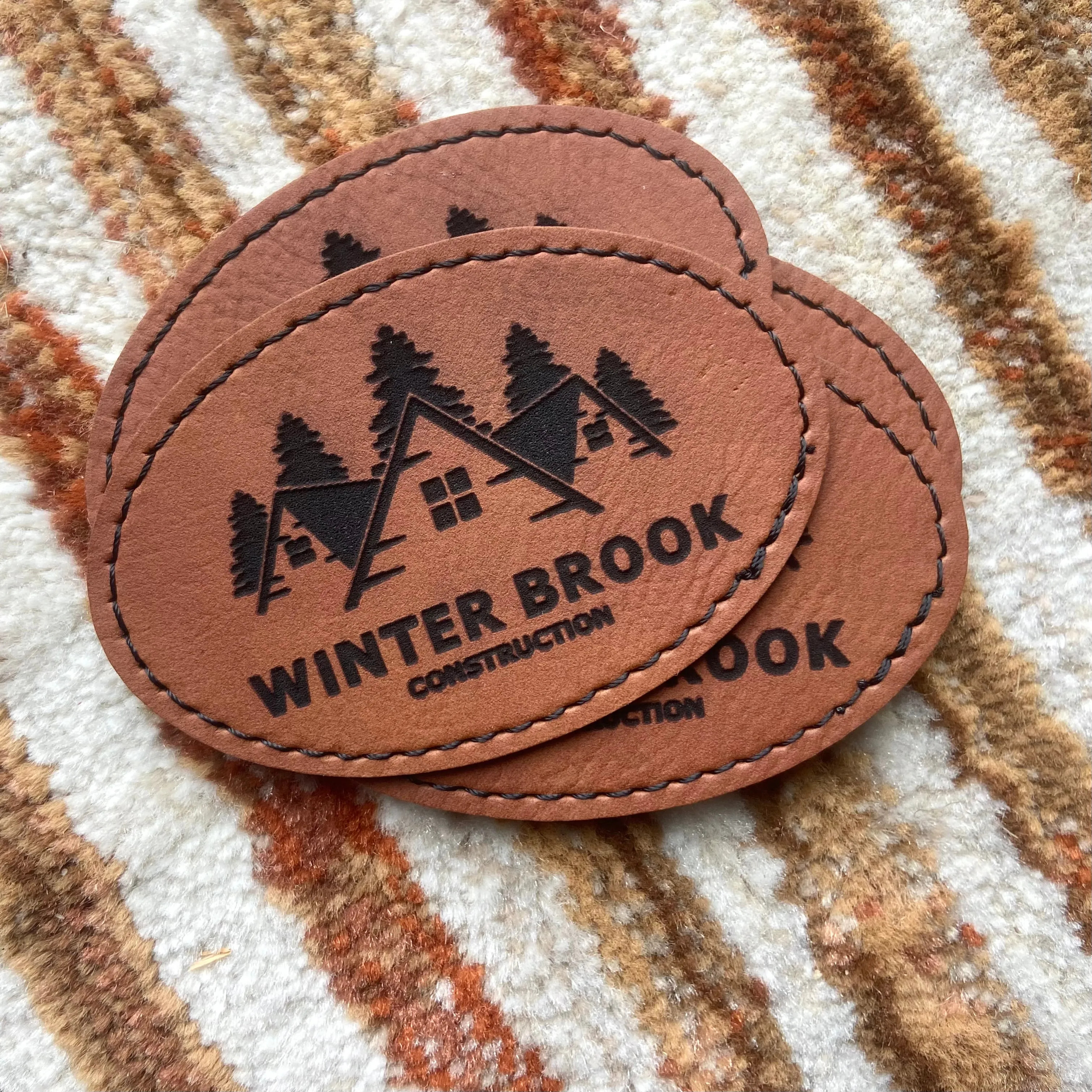 Engraved Oval Hat Patch | Logo Patch | Brown Leatherette