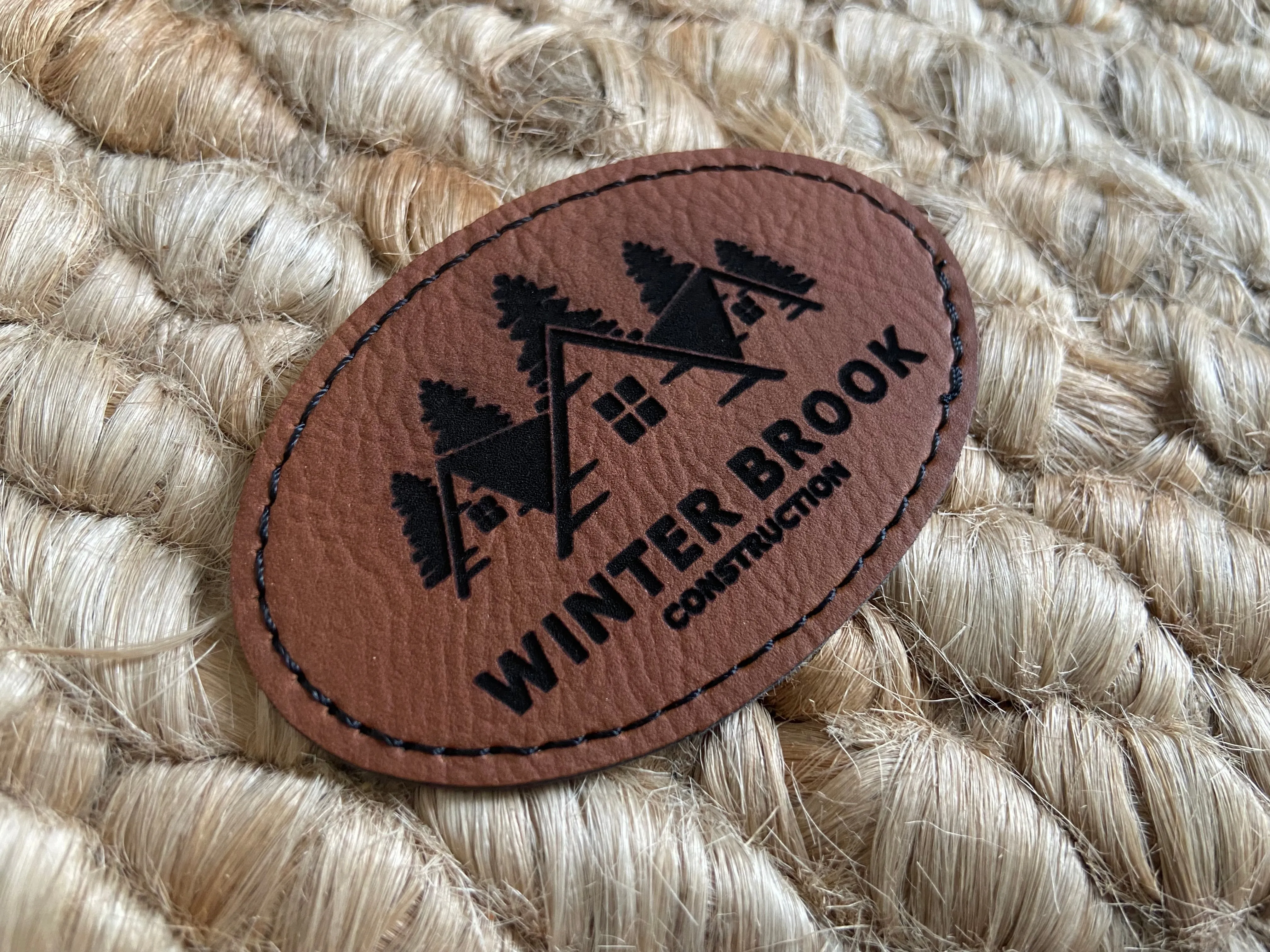 Engraved Oval Hat Patch | Logo Patch | Brown Leatherette