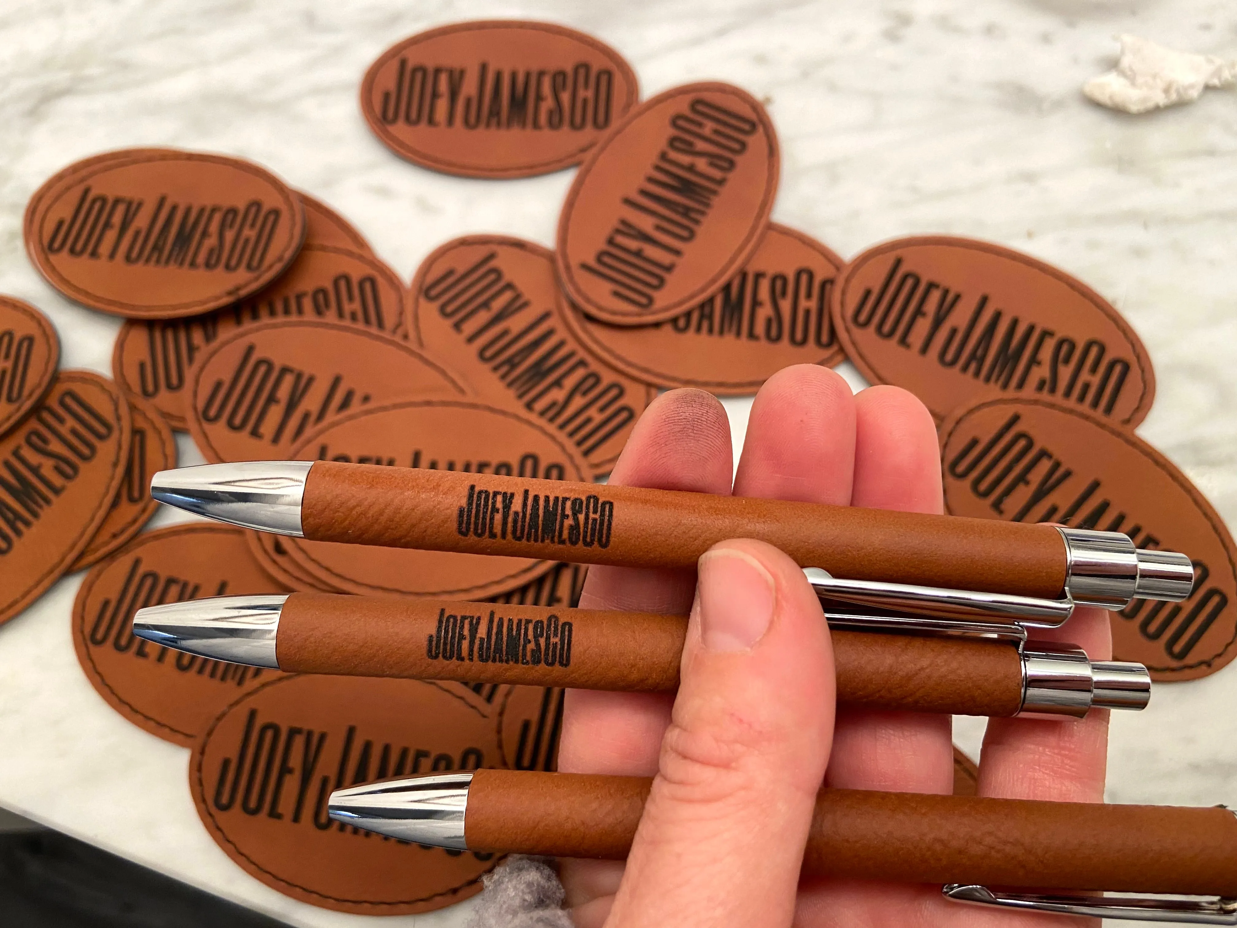 Engraved Oval Hat Patch | Logo Patch | Brown Leatherette